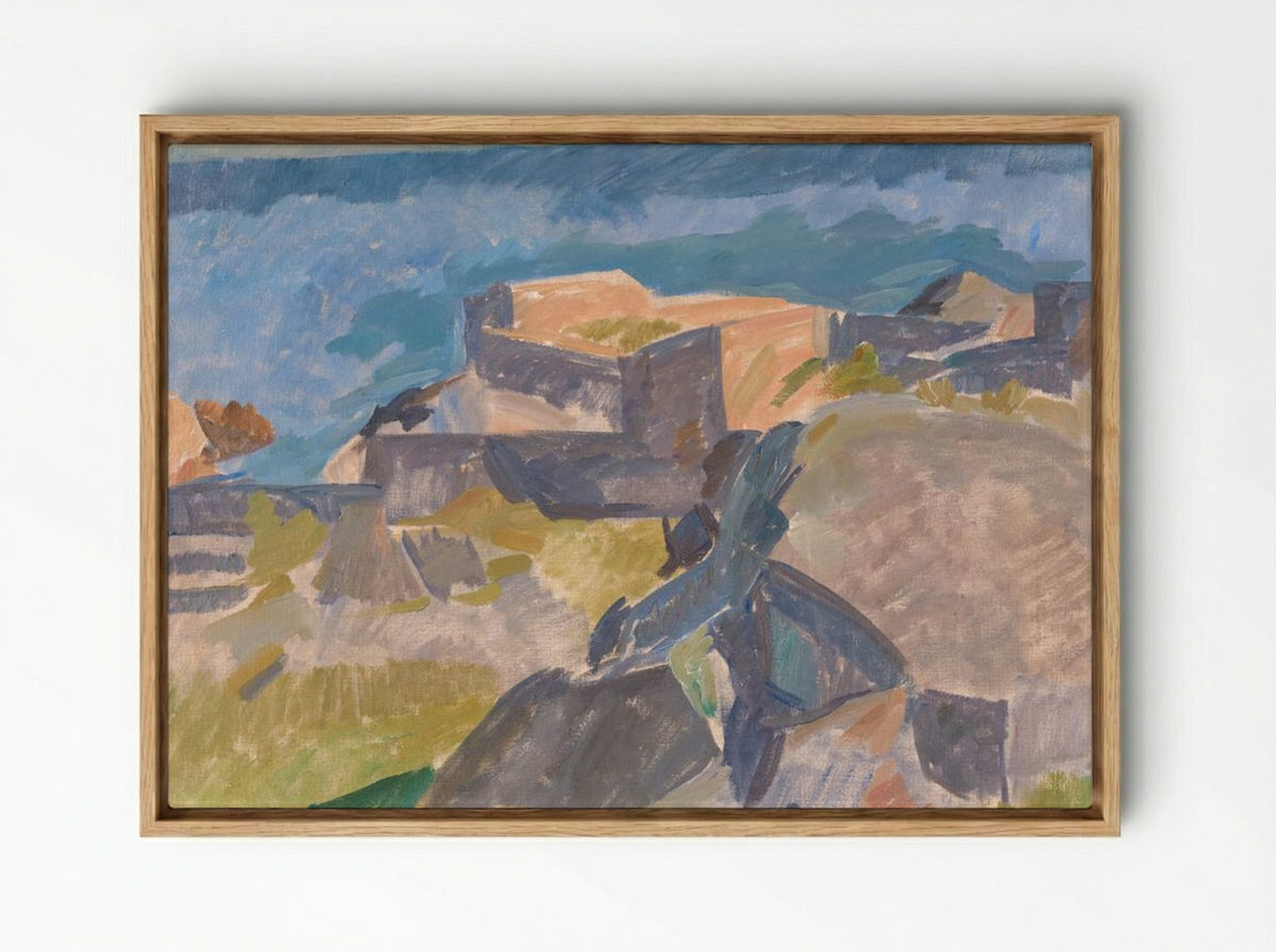 Coastal View with Buildings - Edvard Weie - Framed Canvas Wood