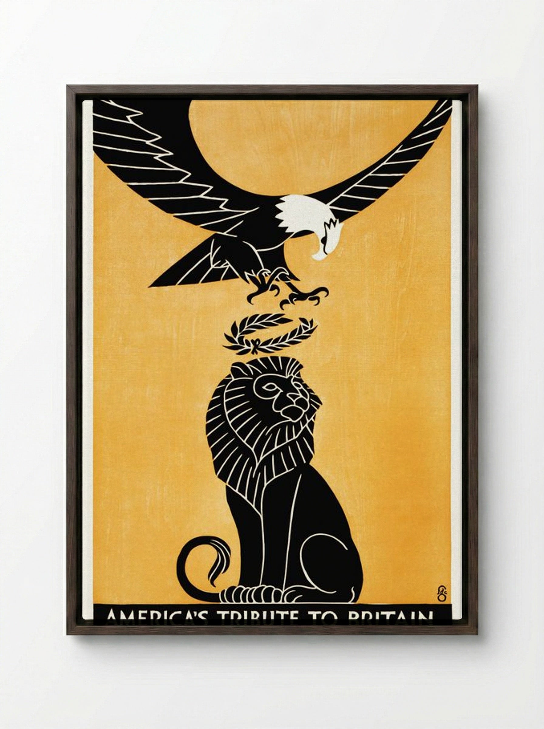 America's Tribute to Britain - Fred G. Cooper - Framed Canvas Dark Wood