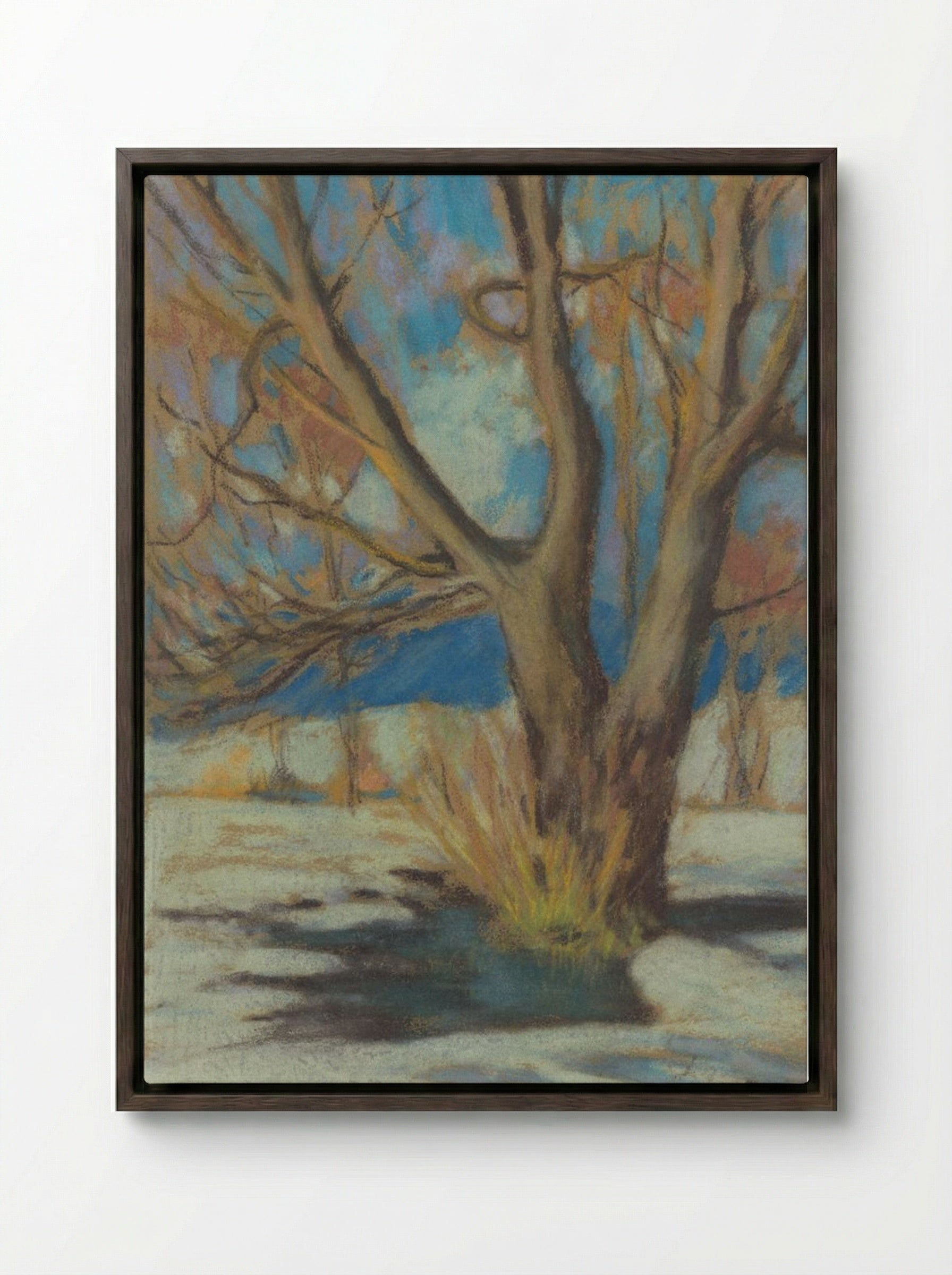 Study of a Bare Tree in Winter - Zolo Palugyay - Framed Canvas Dark Wood
