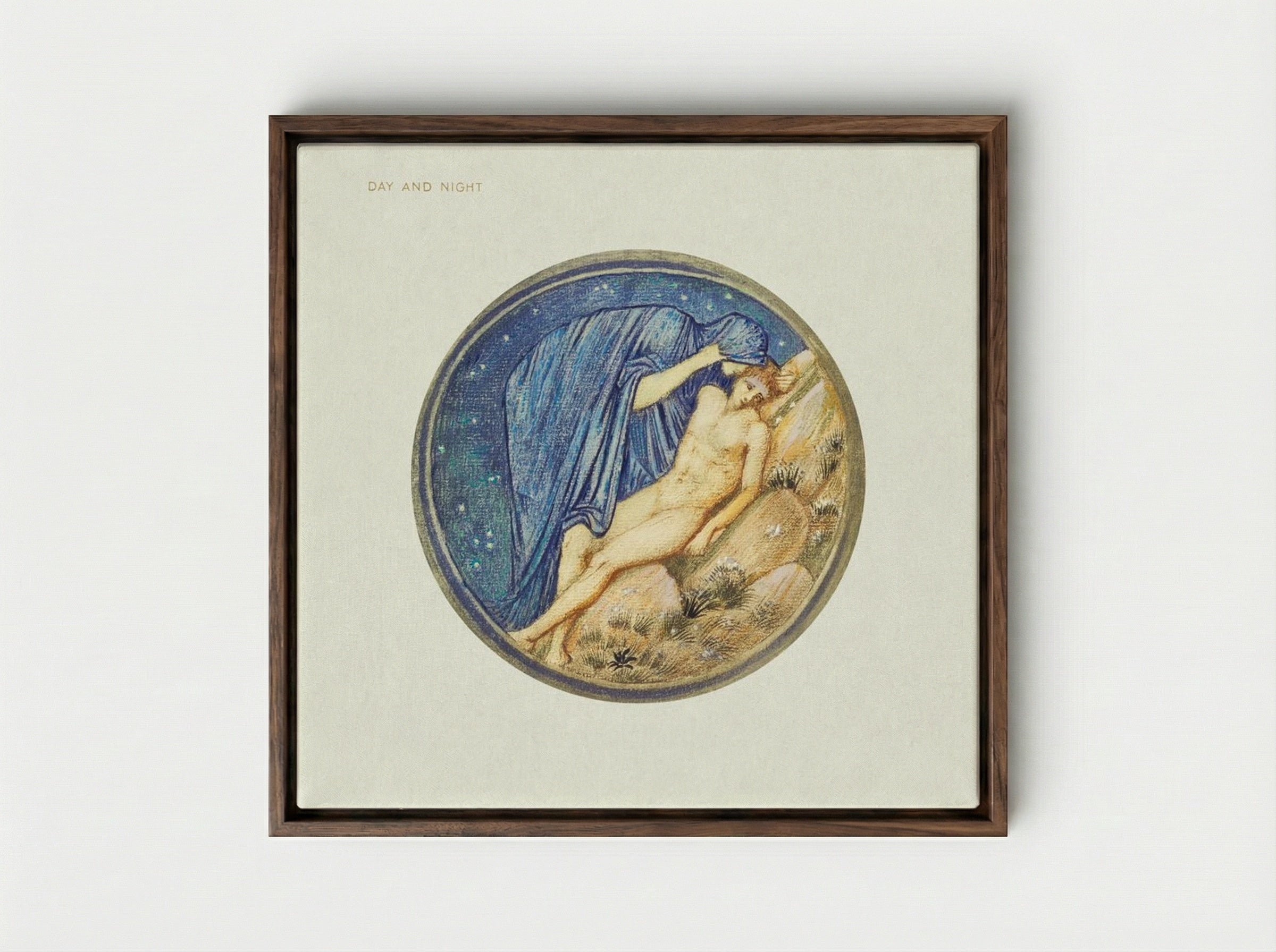 Day and Night from The Flower Book - Edward Burne-Jones - Framed Canvas Dark Wood