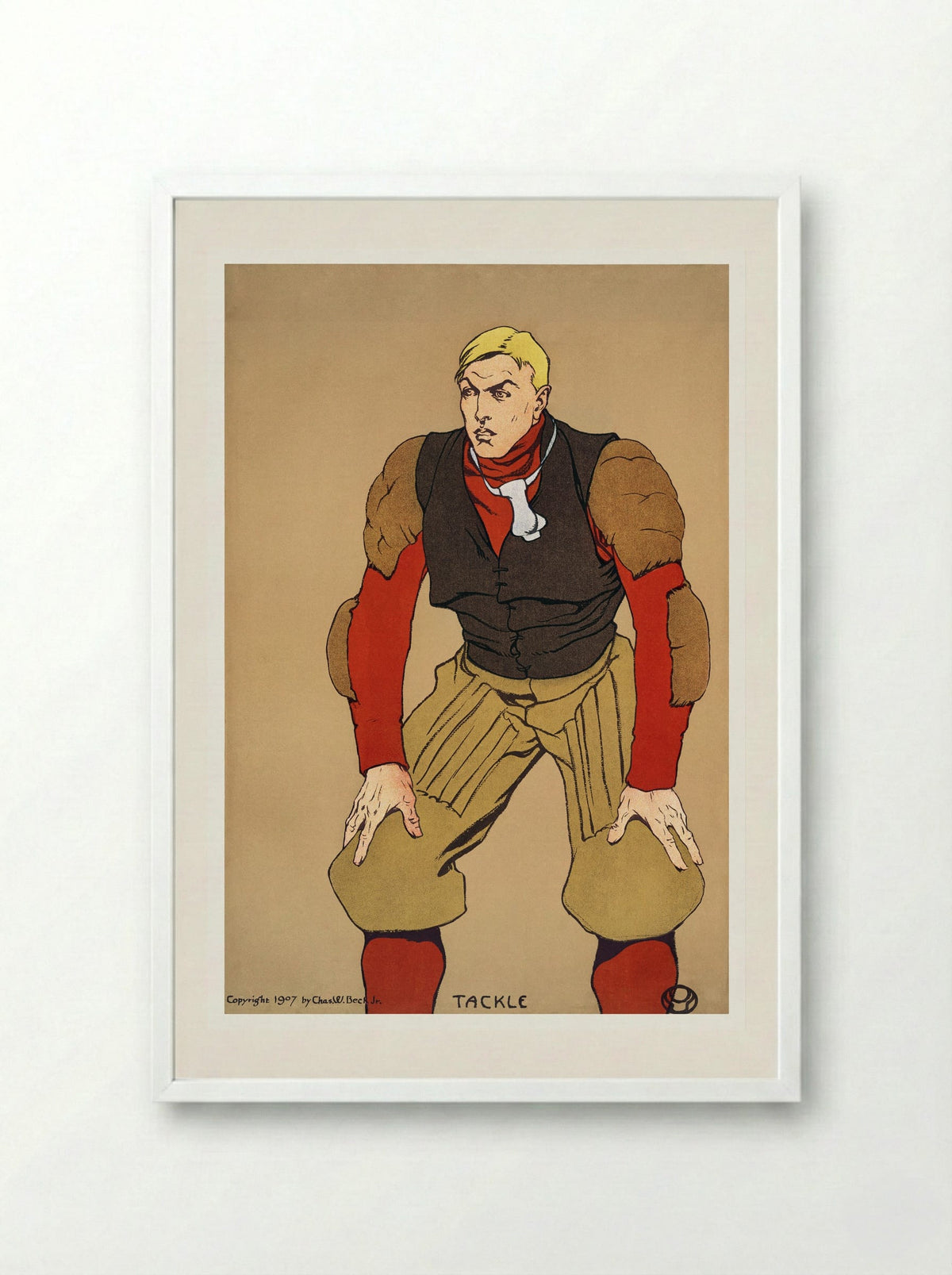 Tackle (American Football Player) - Edward Penfield - Framed Print White