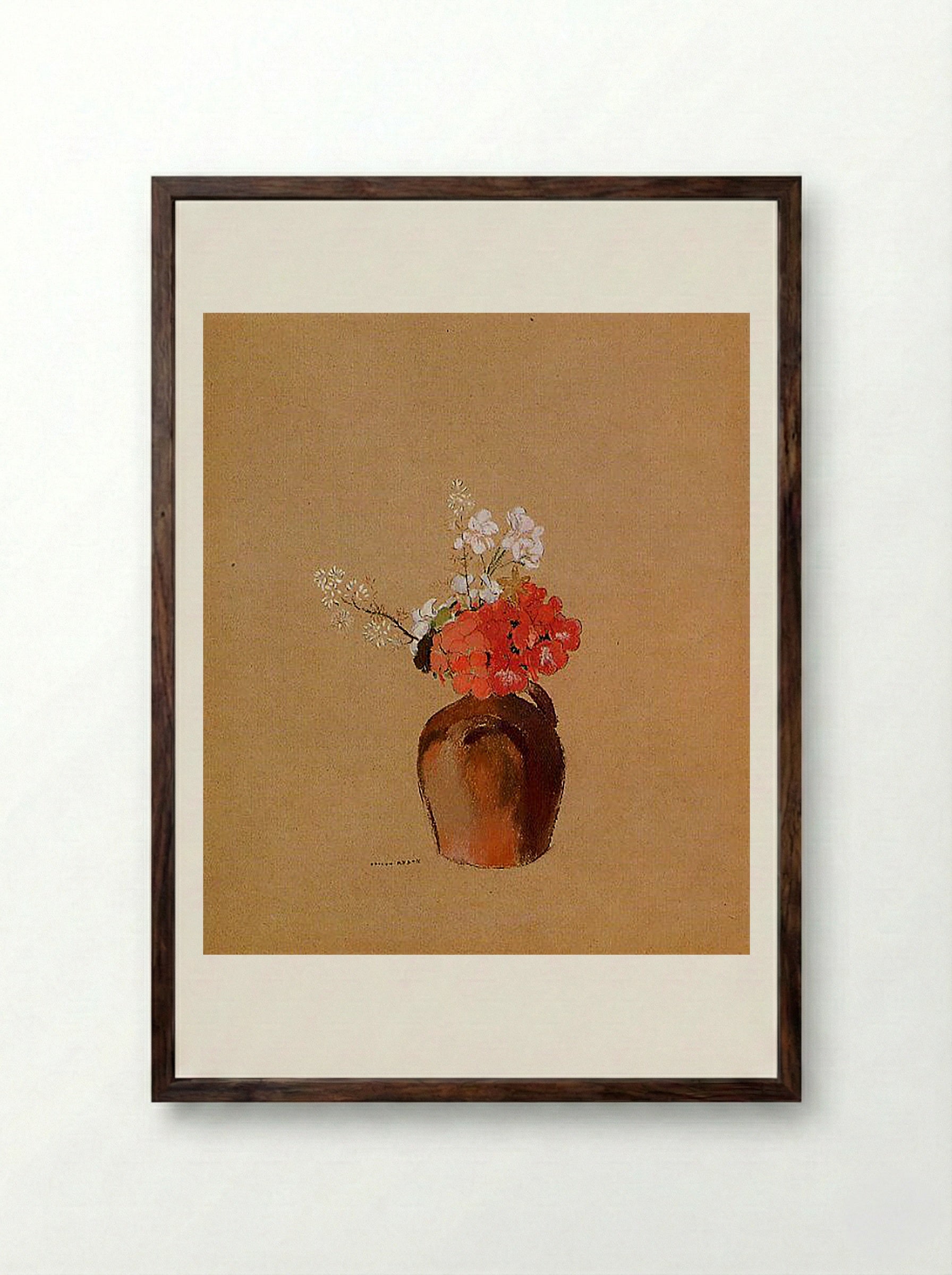 Flowers in a Pot - Odilon Redon - Framed Print Dark Wood