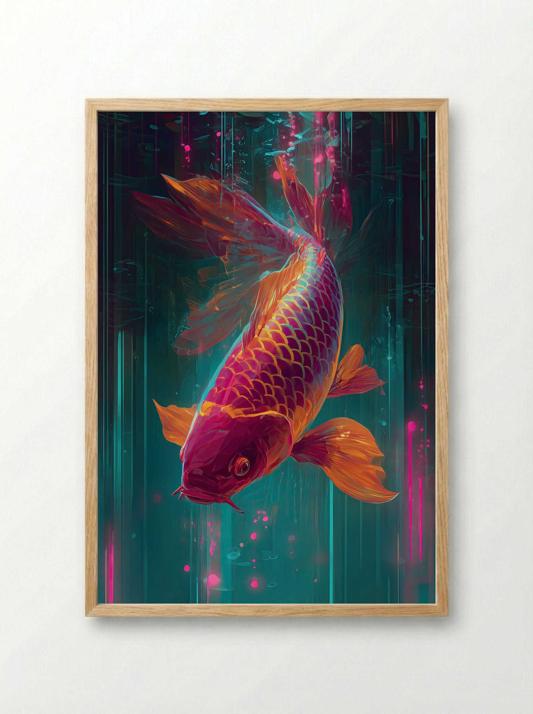 Neon Koi No.2 – Emberstream - Framed Print Wood