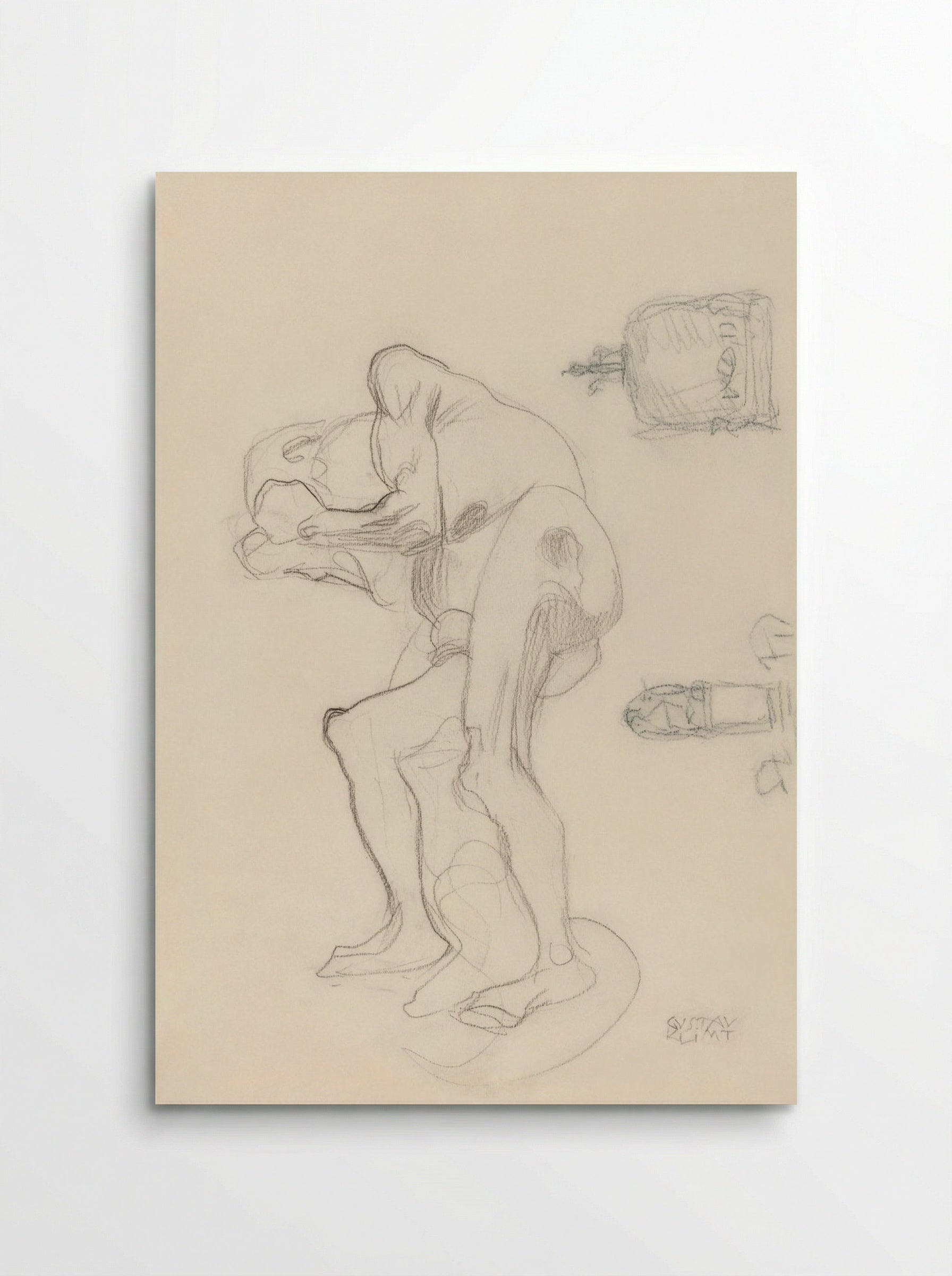 Study of a Nude Old Woman Clenching Her Fists and Two Decorative Objects - Gustav Klimt - Poster