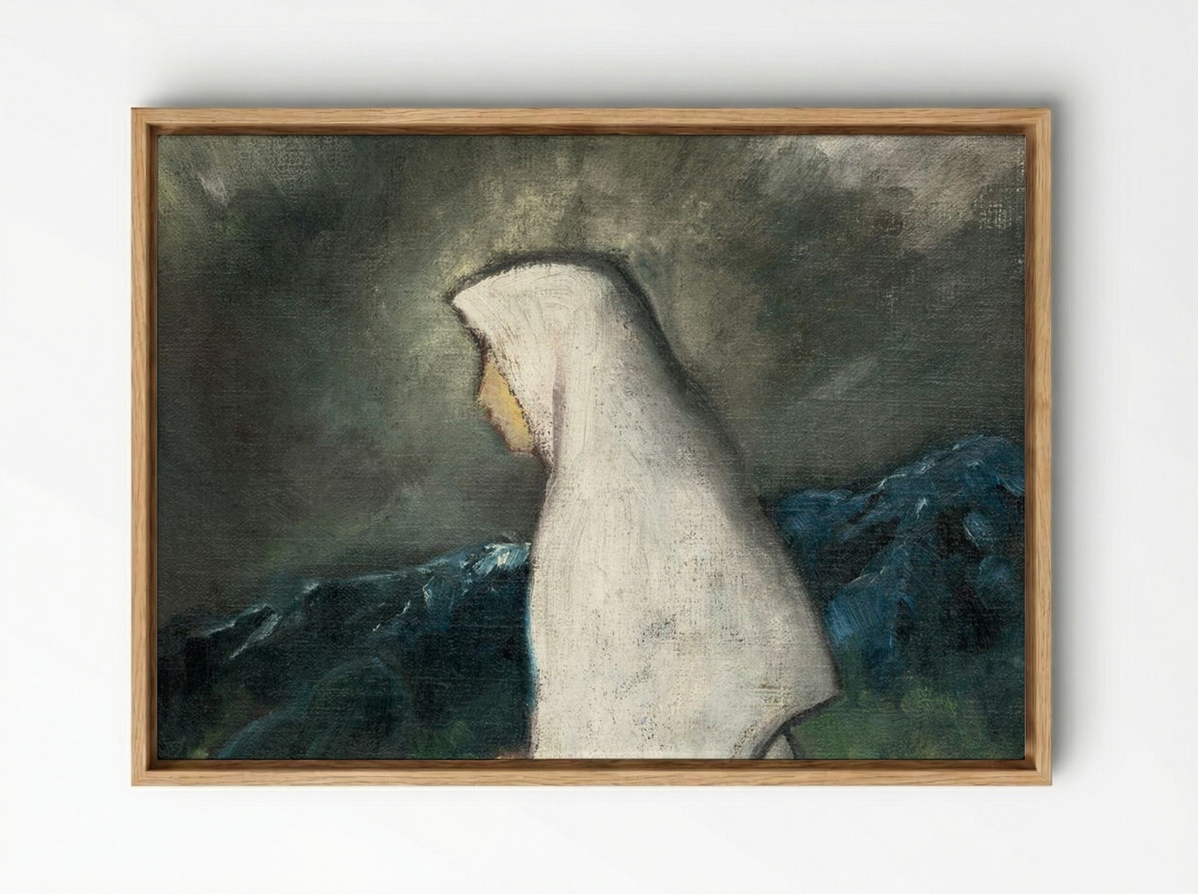 Woman in a White Shawl - Zolo Palugyay - Framed Canvas Wood