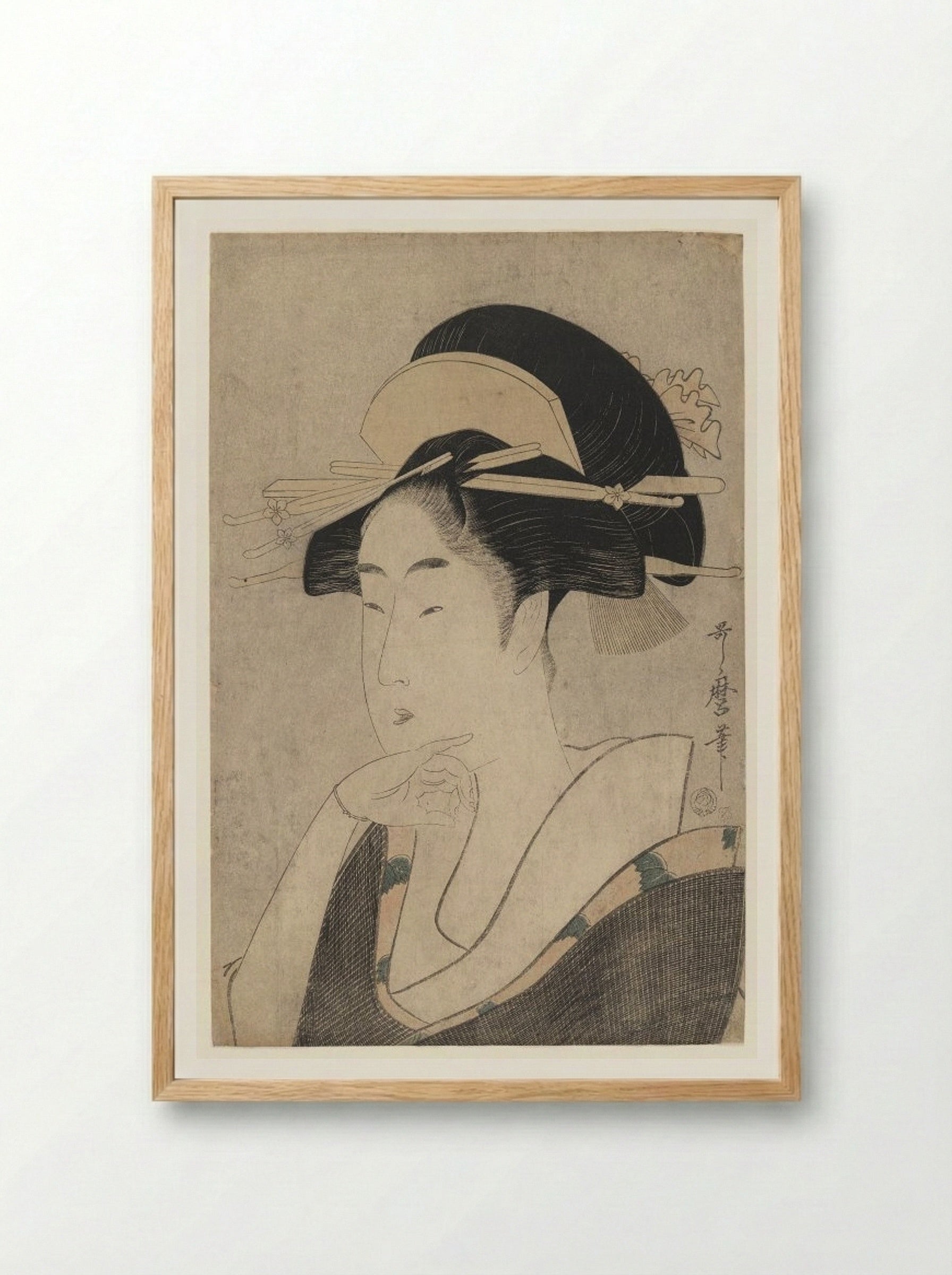 Large Head and Bust Portrait of Beauty - Kitagawa Utamaro - Framed Print Wood