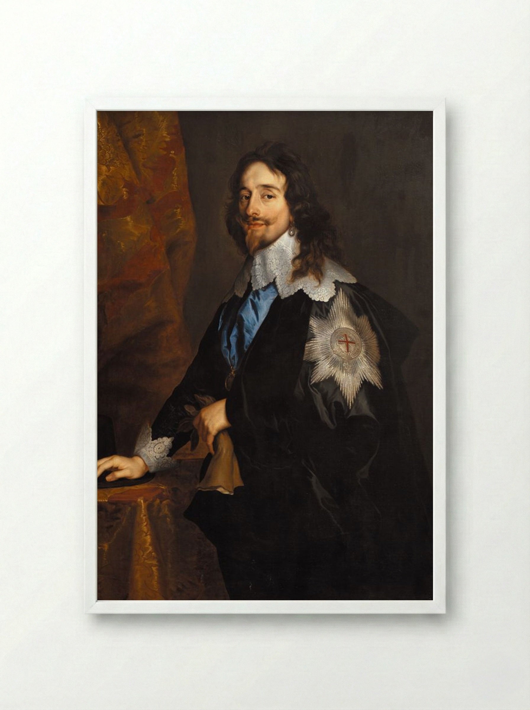 Portrait of Charles I of England - Anthony van Dyck - Framed Print White