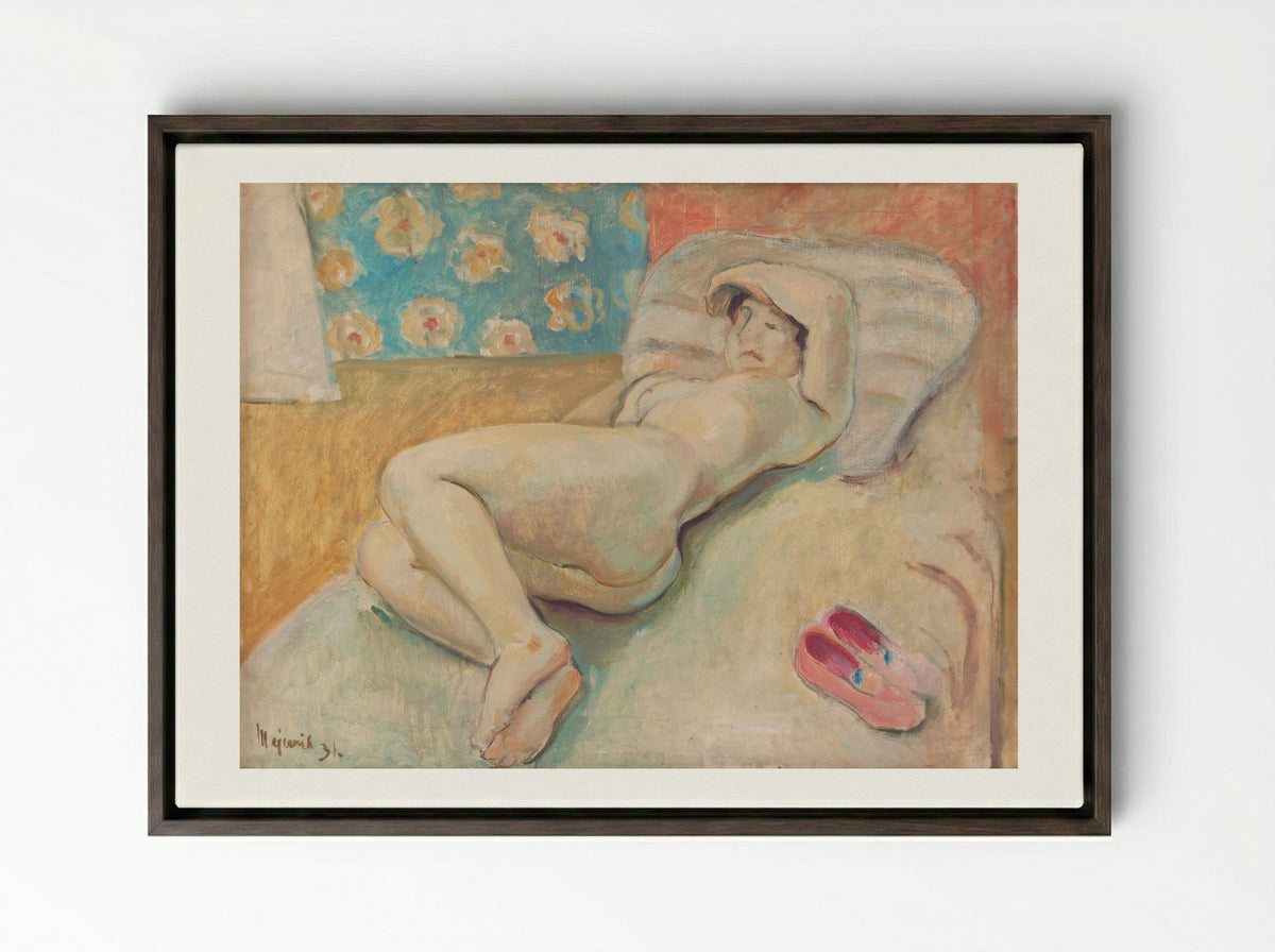 Resting Woman - Cyprián Majerník - Framed Canvas Dark Wood
