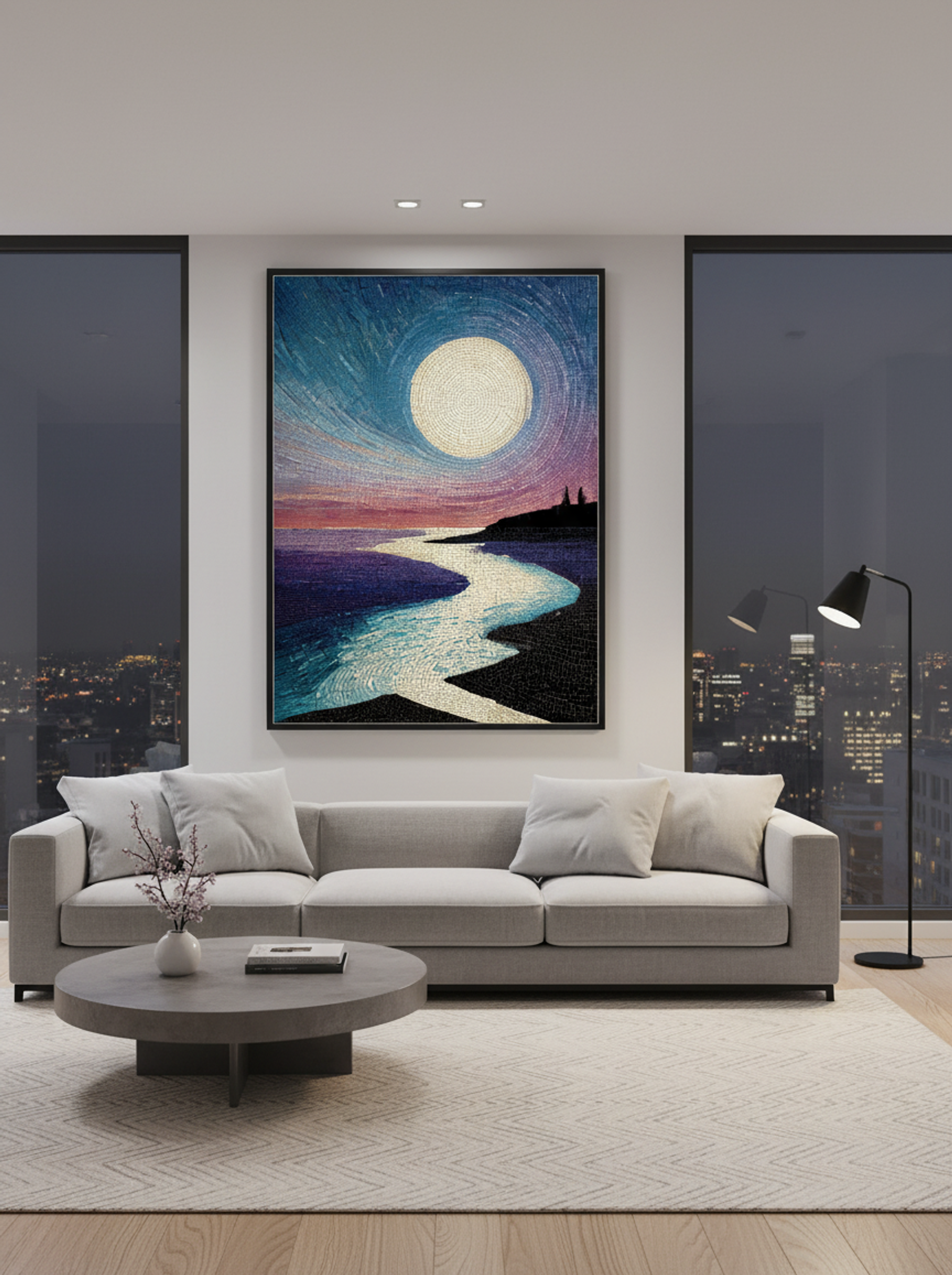 Moonlit Pavilion View - Japanese Mosaic Print - Lifestyle