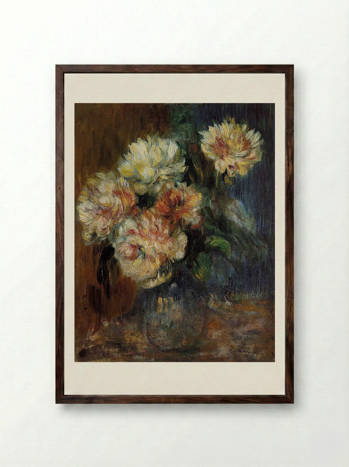 Vase of Peonies - Pierre-Auguste Renoir - Framed Print Dark Wood