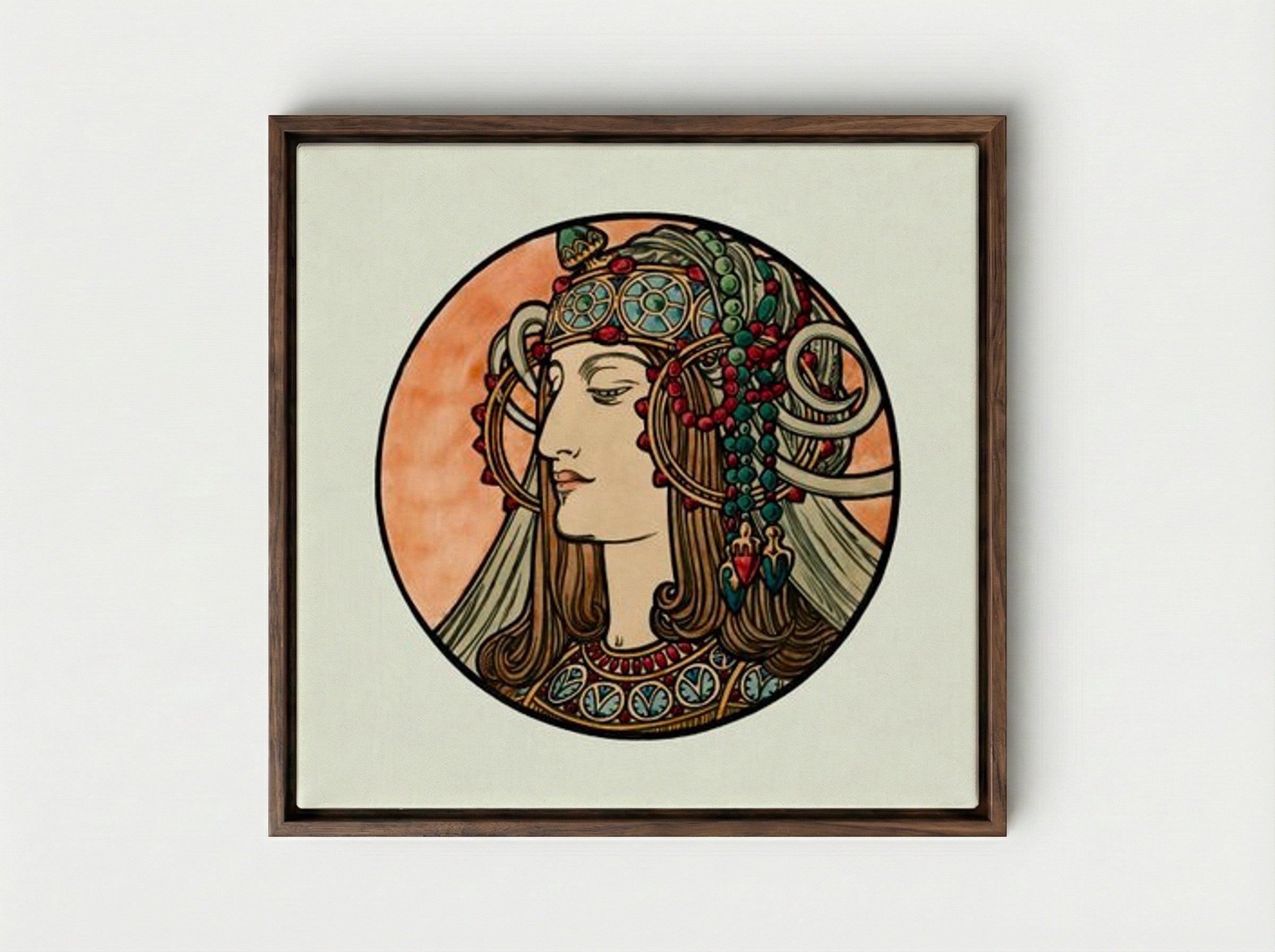 Stained Glass Window Design for Fouquet Boutique - Alphonse Mucha - Framed Canvas Dark Wood