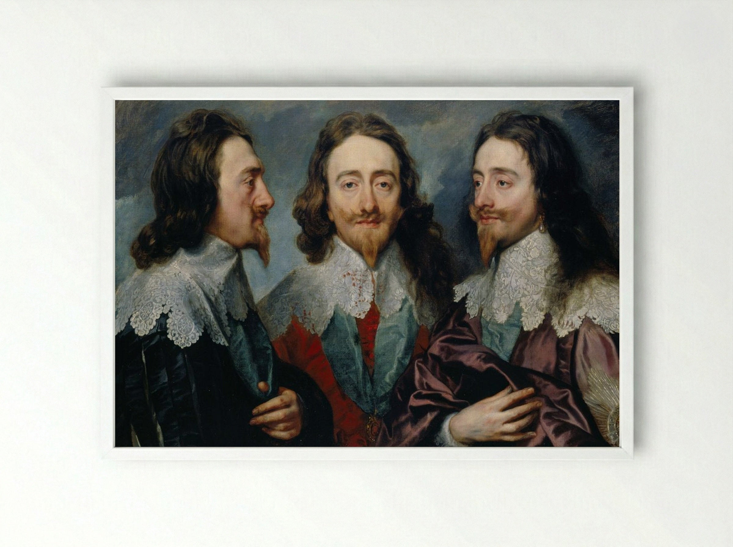 Charles I in Three Positions - Sir Anthony van Dyck - Framed Print White