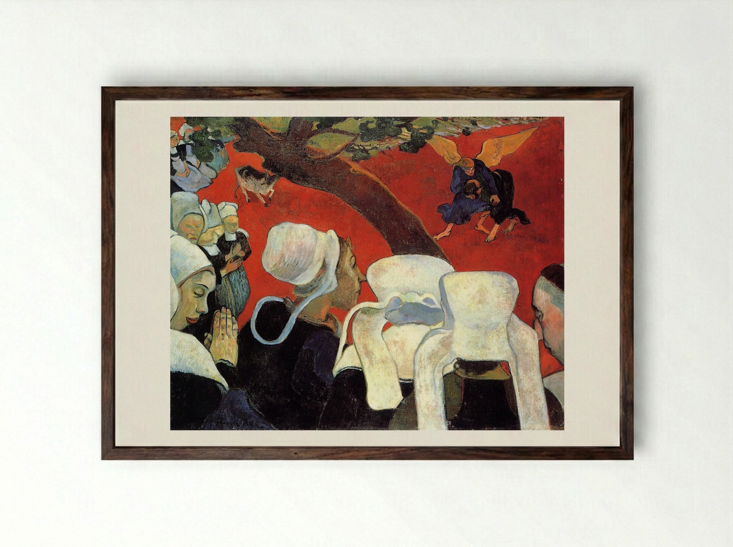 The Vision After the Sermon (Jacob Wrestling with the Angel) - Paul Gauguin - Framed Print Dark Wood