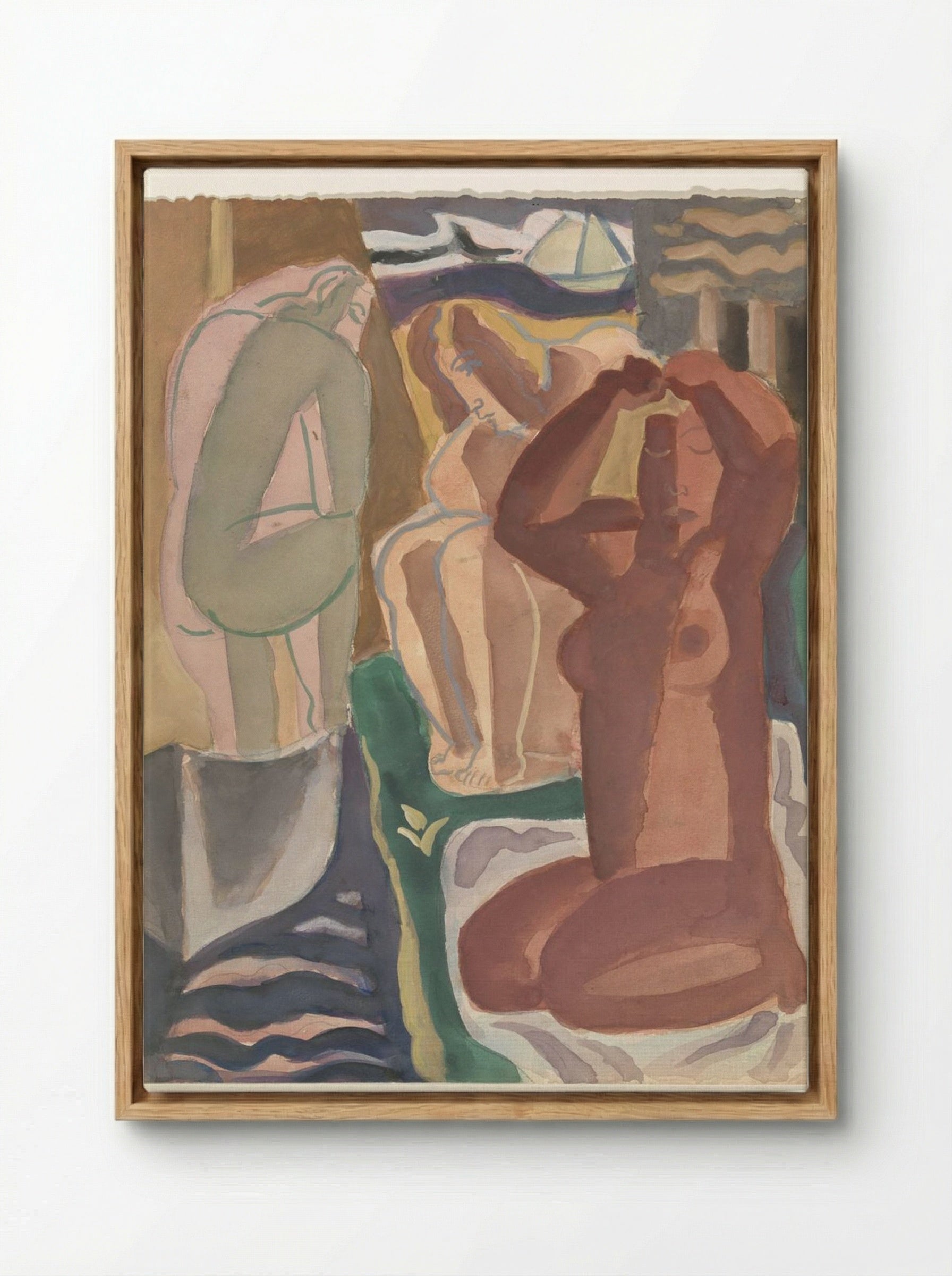 Two Bathing Women and a Figure from the Back - Leo Gestel - Framed Canvas Wood