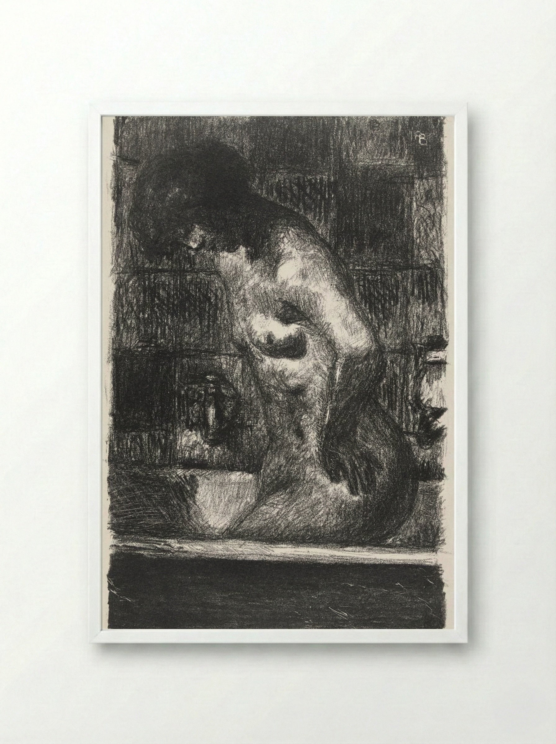 Woman Standing in Her Bathtub - Pierre Bonnard - Framed Print White