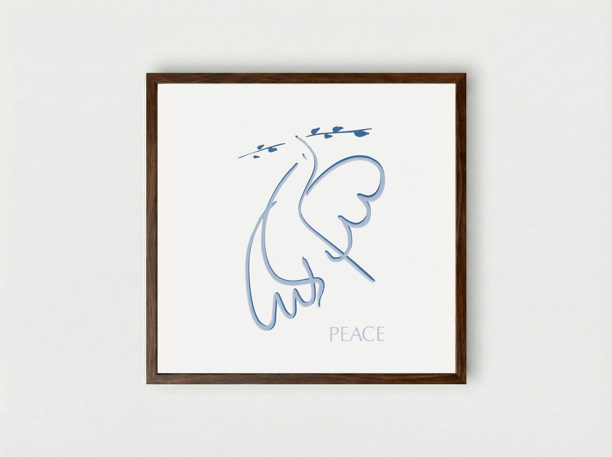 Peace (Dove with Olive Branch) - Fine Art Print - Framed Print Dark Wood