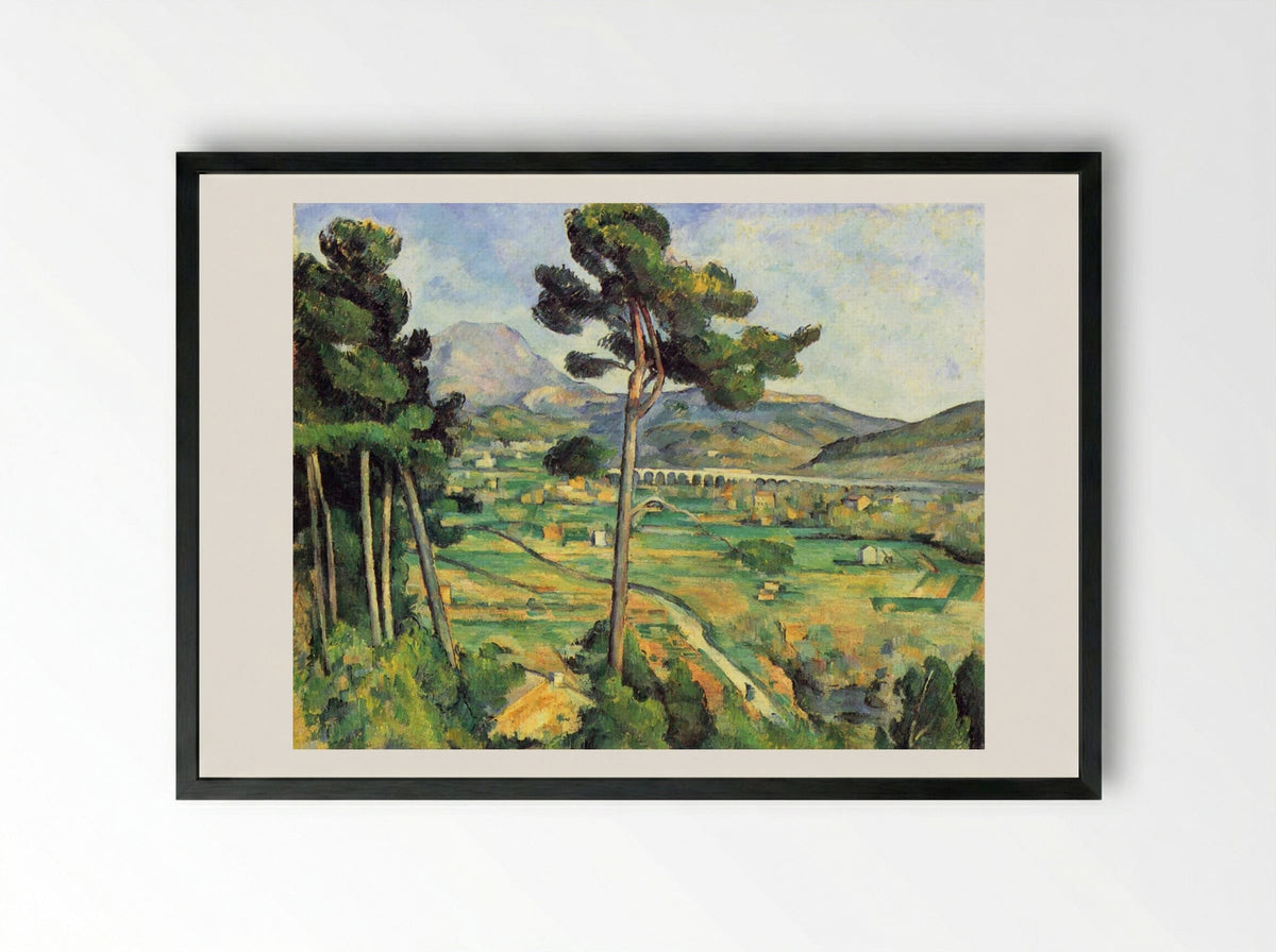 Mont Sainte-Victoire and the Viaduct of the Arc River Valley - Paul Cézanne - Framed Print Black