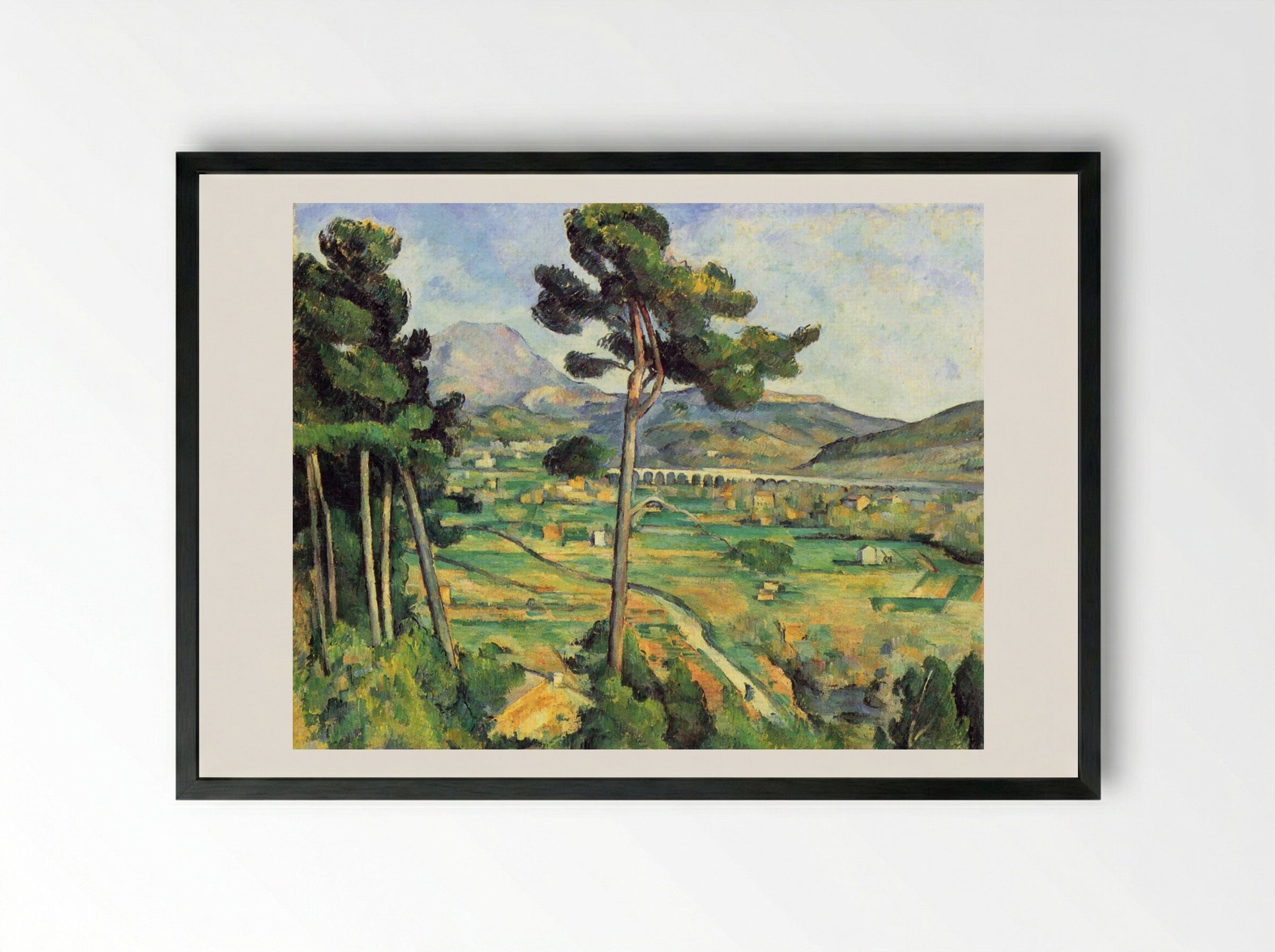 Mont Sainte-Victoire and the Viaduct of the Arc River Valley - Paul Cézanne - Framed Print Black