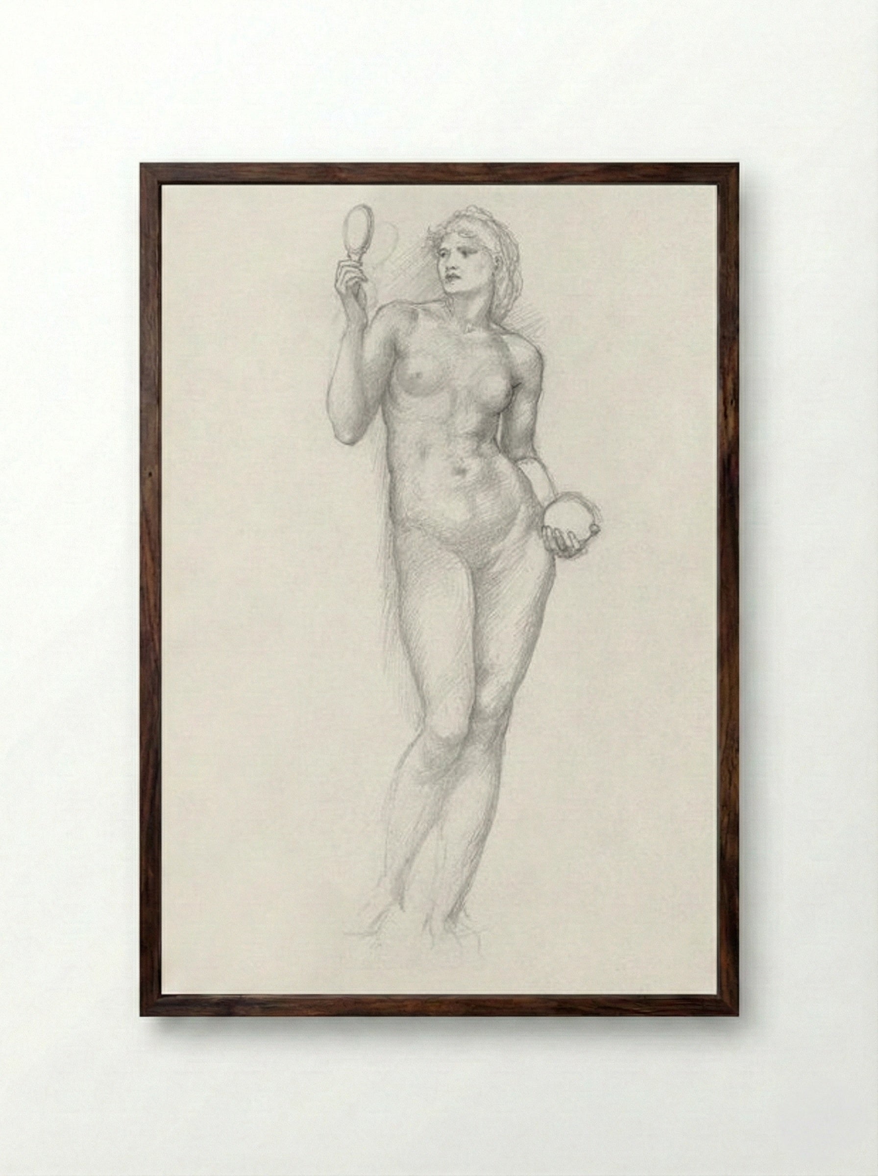 Nude Female Figure with Mirror - Edward Burne-Jones - Framed Print Dark Wood