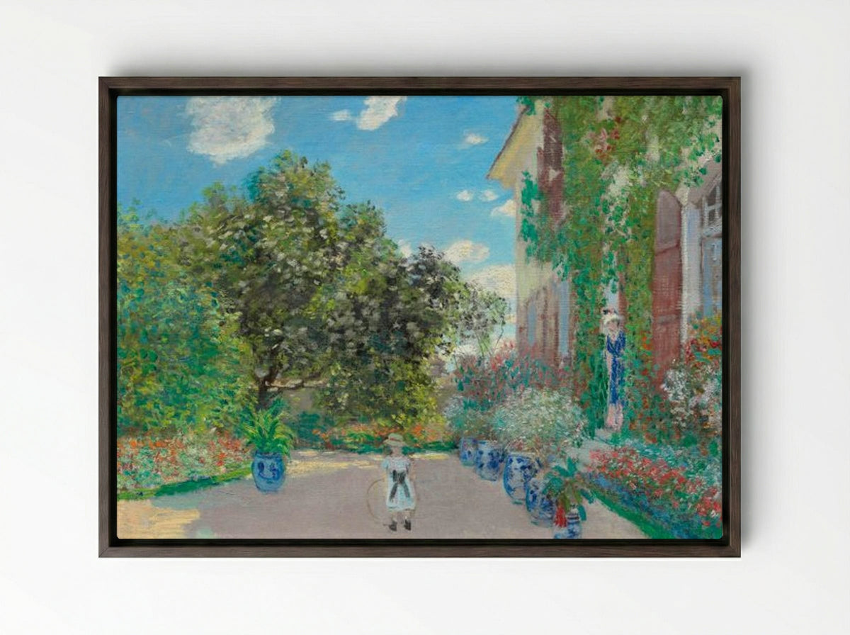 The Artist's House at Argenteuil - Claude Monet - Framed Canvas Dark Wood