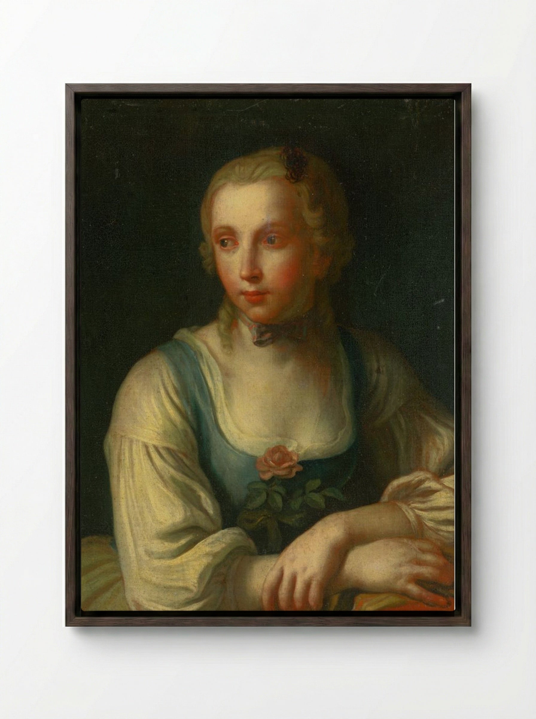 Portrait of a Girl - Fine Art Print - Framed Canvas Dark Wood