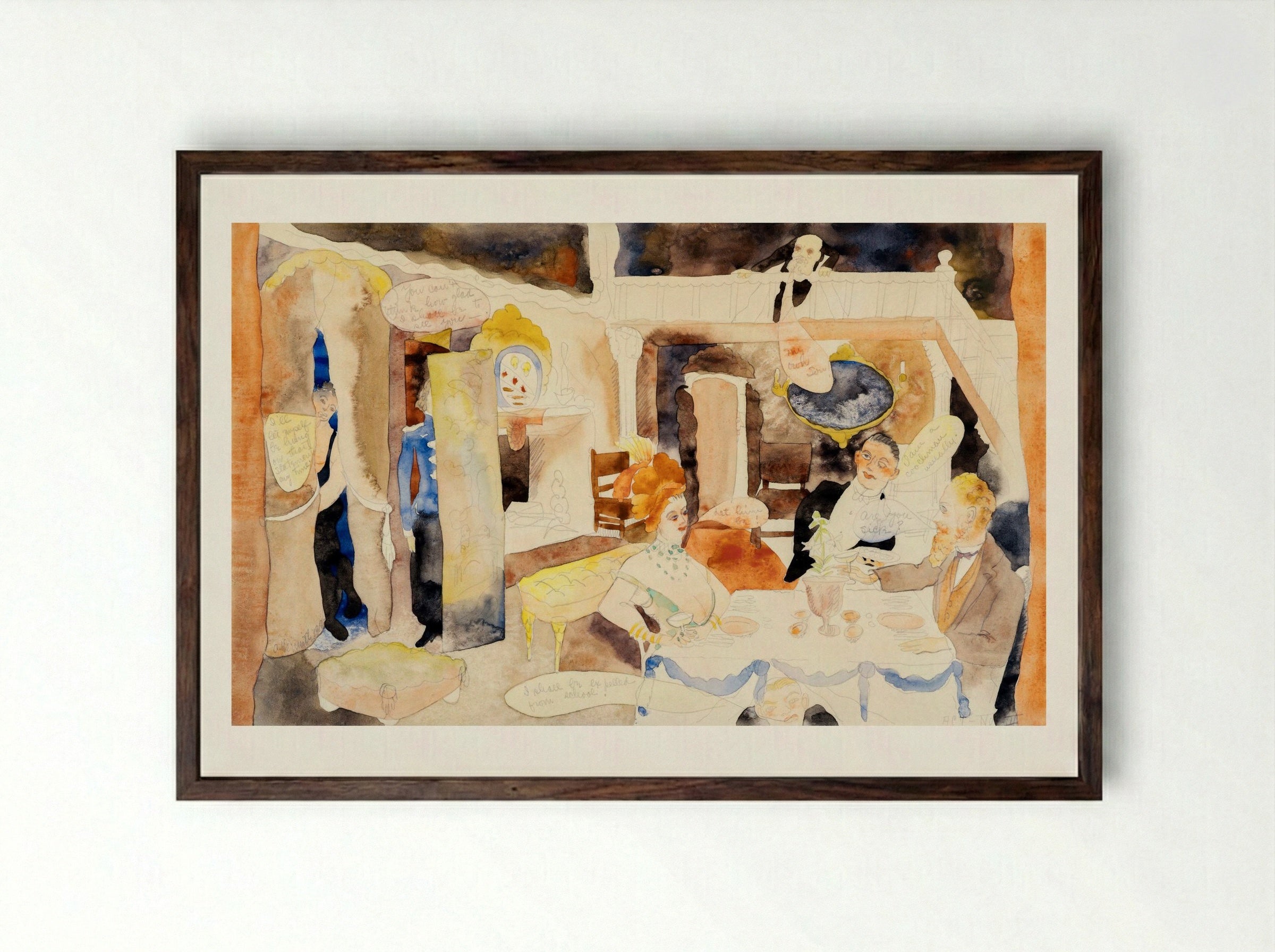 Lulu and Alva Schön at Lunch - Charles Demuth - Framed Print Dark Wood