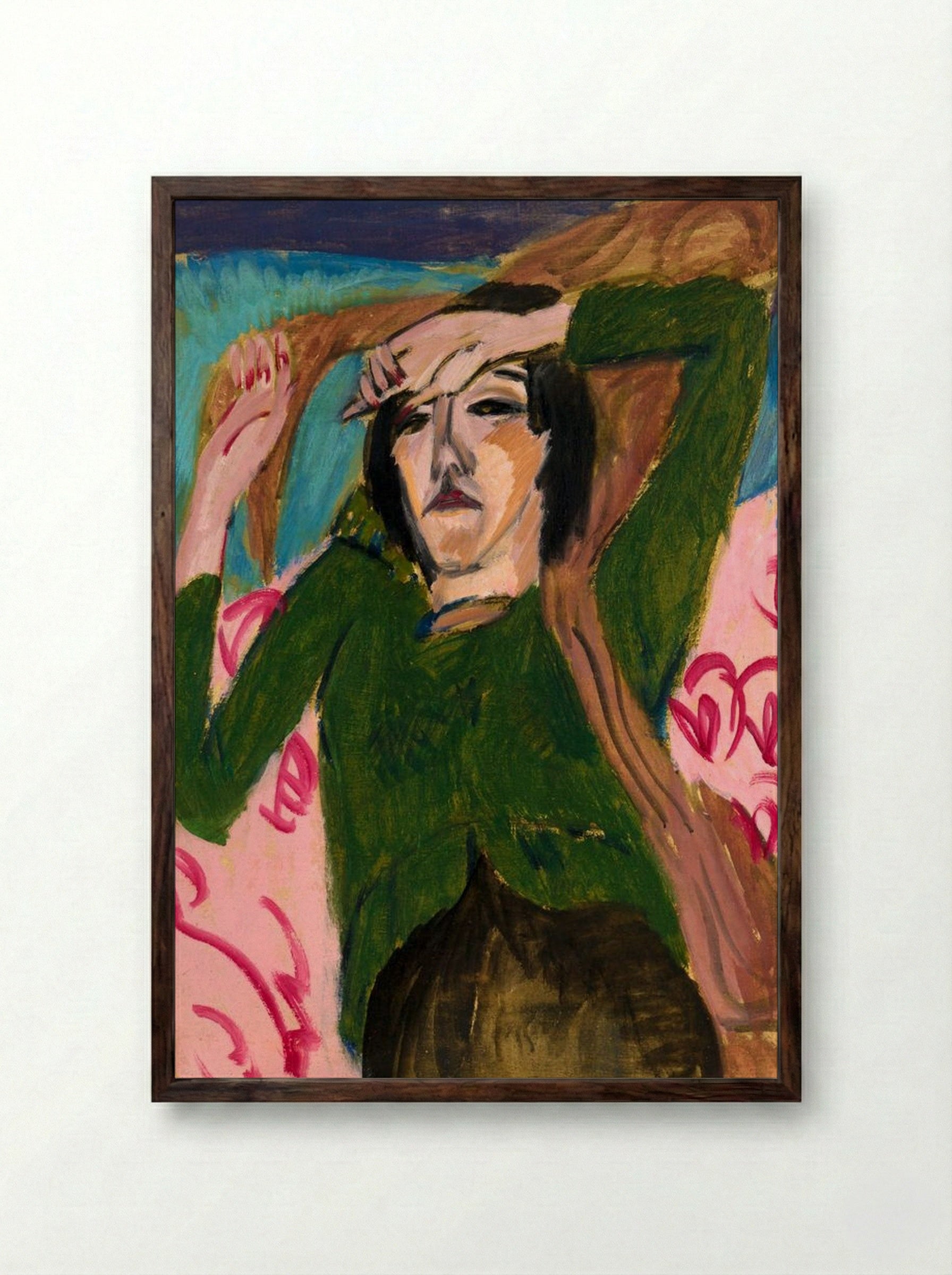 Woman in a Green Blouse - Ernst Ludwig Kirchner - Framed Print Dark Wood