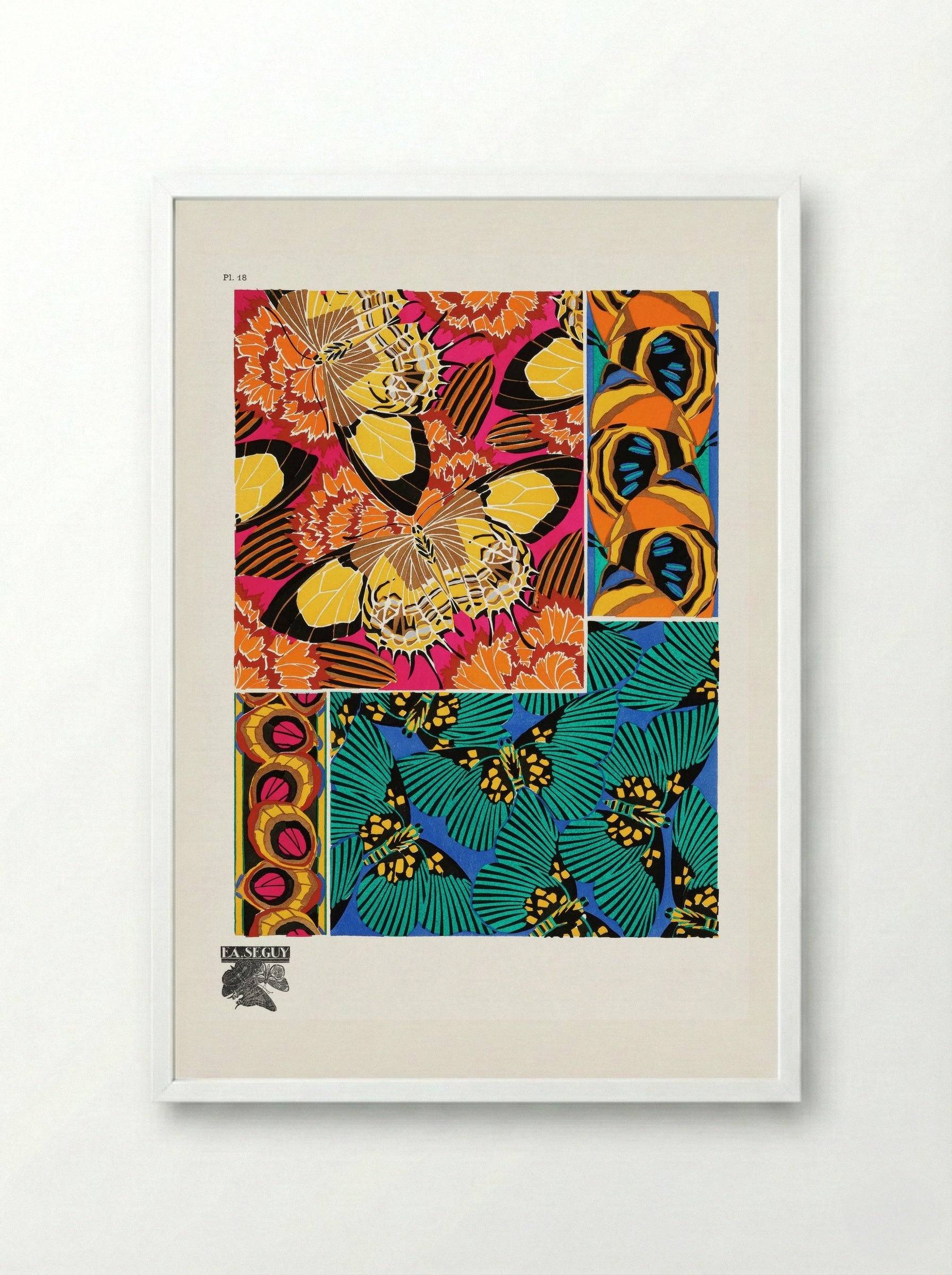 Papillons, Plate 18 (Butterfly Pattern) - Émile-Allain Séguy - Framed Print White