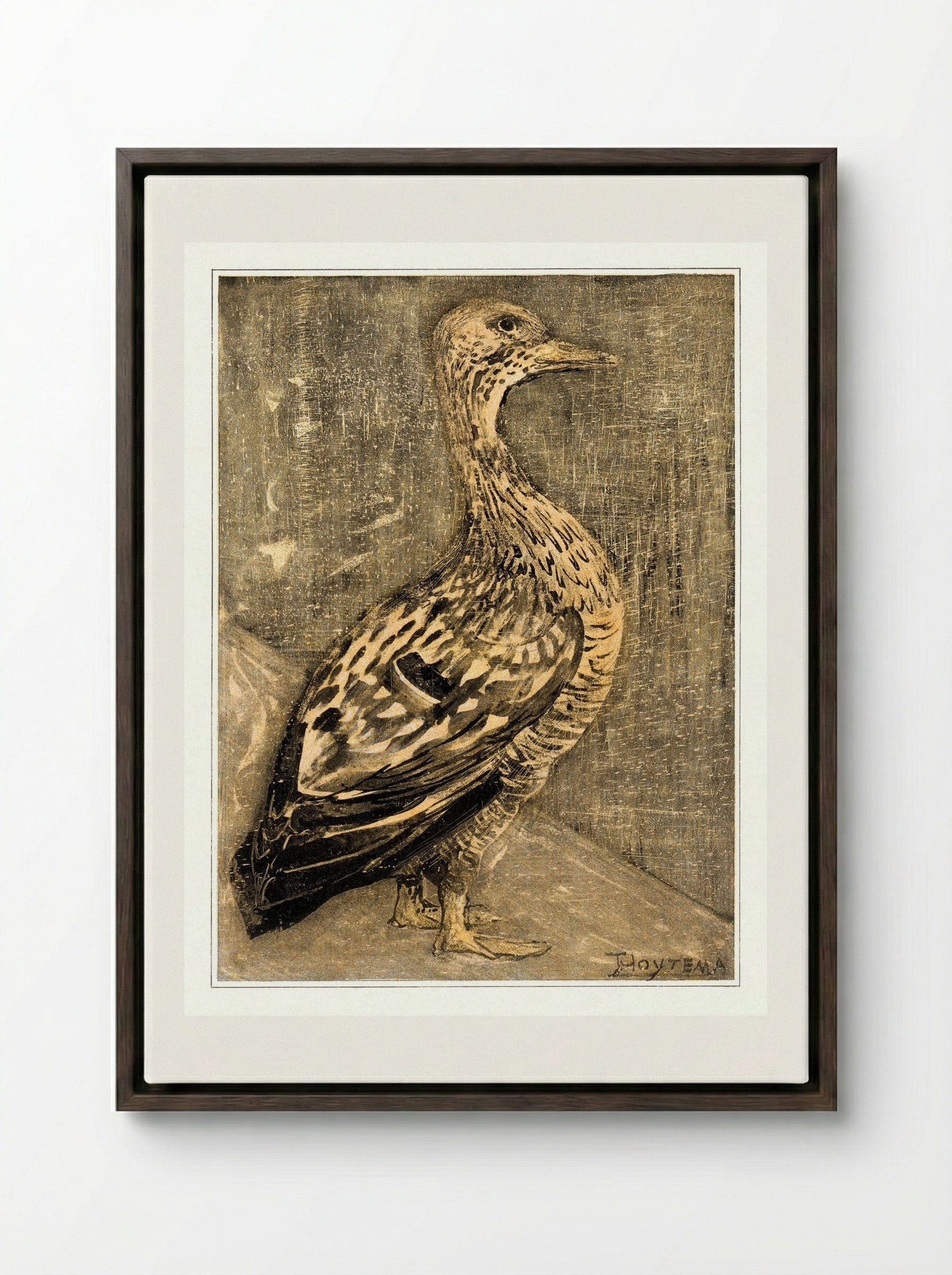 Standing Duck - Theo van Hoytema - Framed Canvas Dark Wood