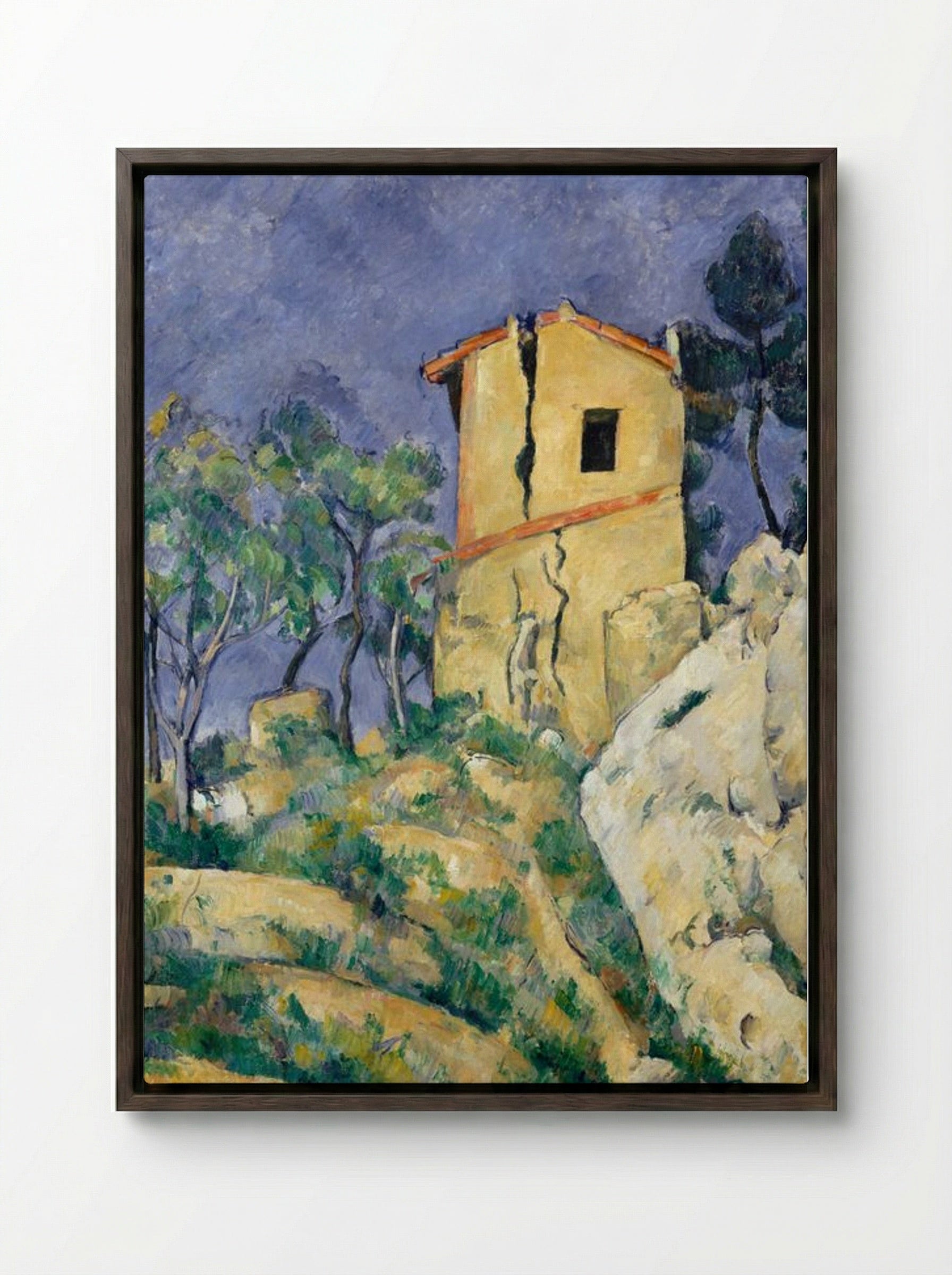 The House with the Cracked Walls - Paul Cézanne - Framed Canvas Dark Wood