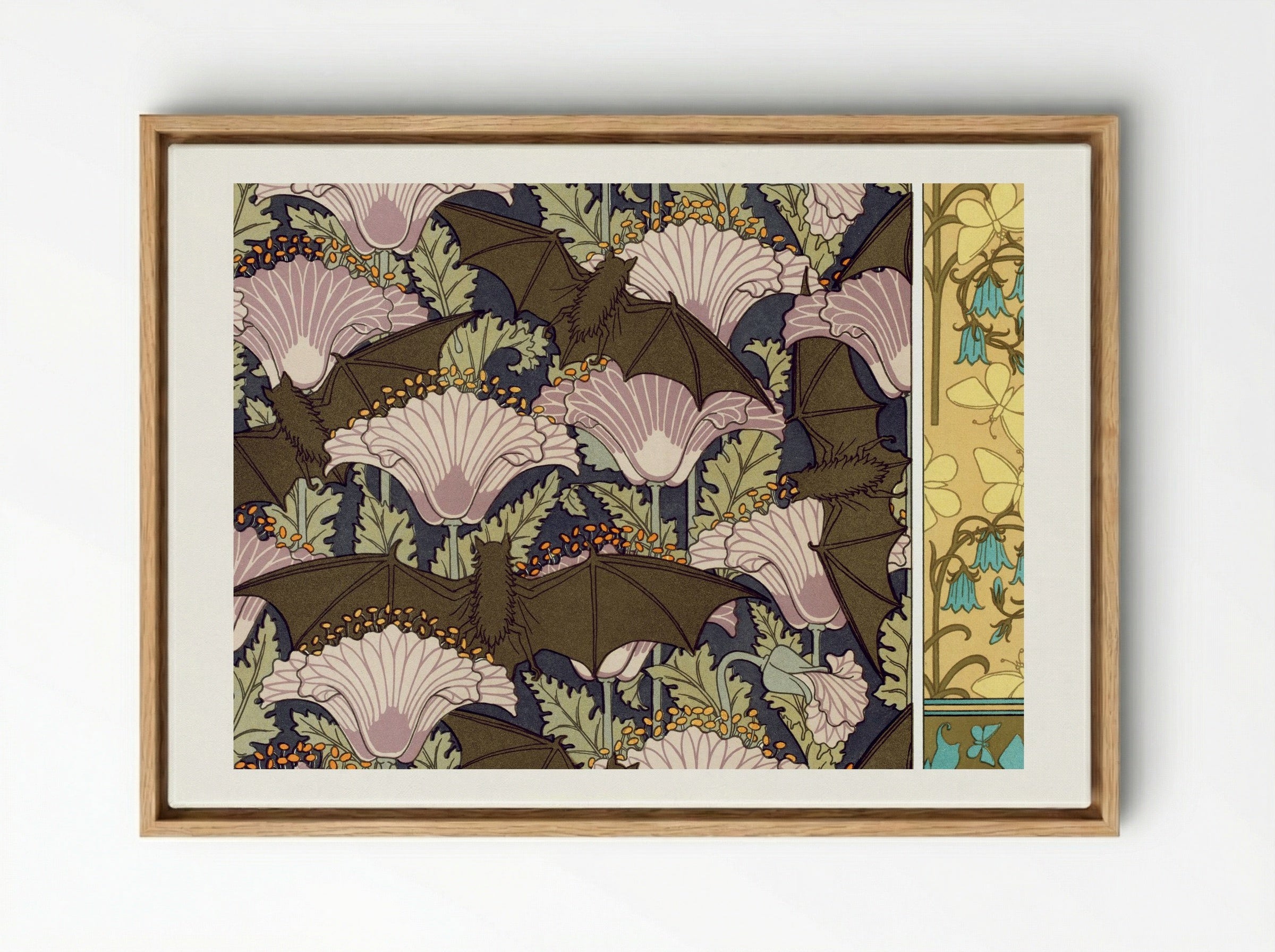 Chauves-souris et Pavots; Papillons et Campanules - Maurice Pillard Verneuil - Framed Canvas Wood