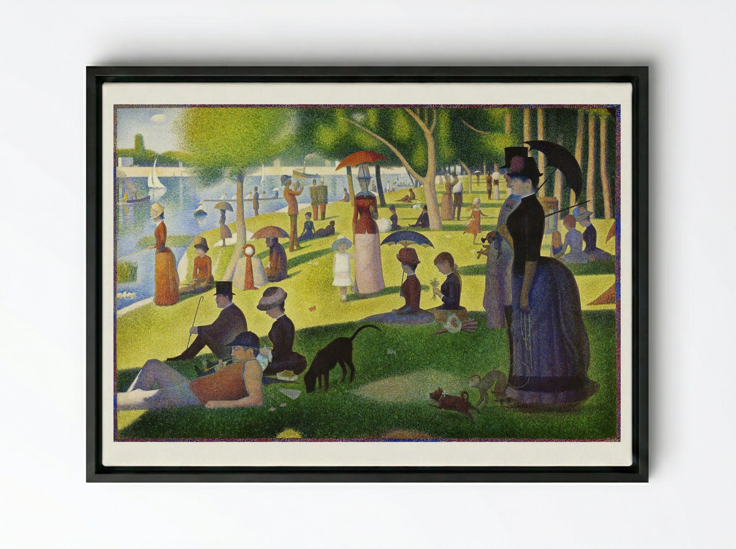 A Sunday on La Grande Jatte - Georges Seurat - Framed Canvas Black