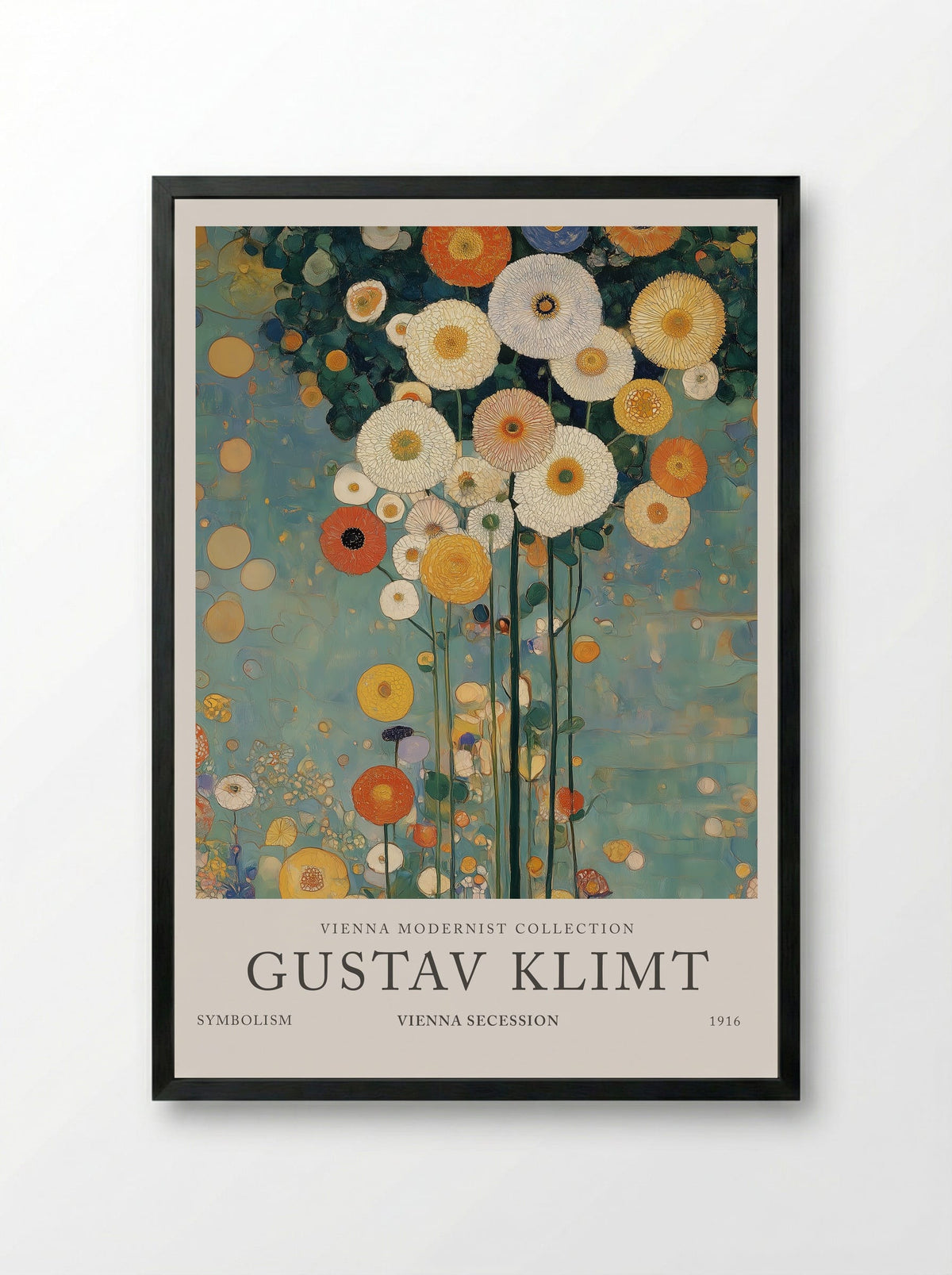 Florals in Blue - Gustav Klimt - Framed Print Black