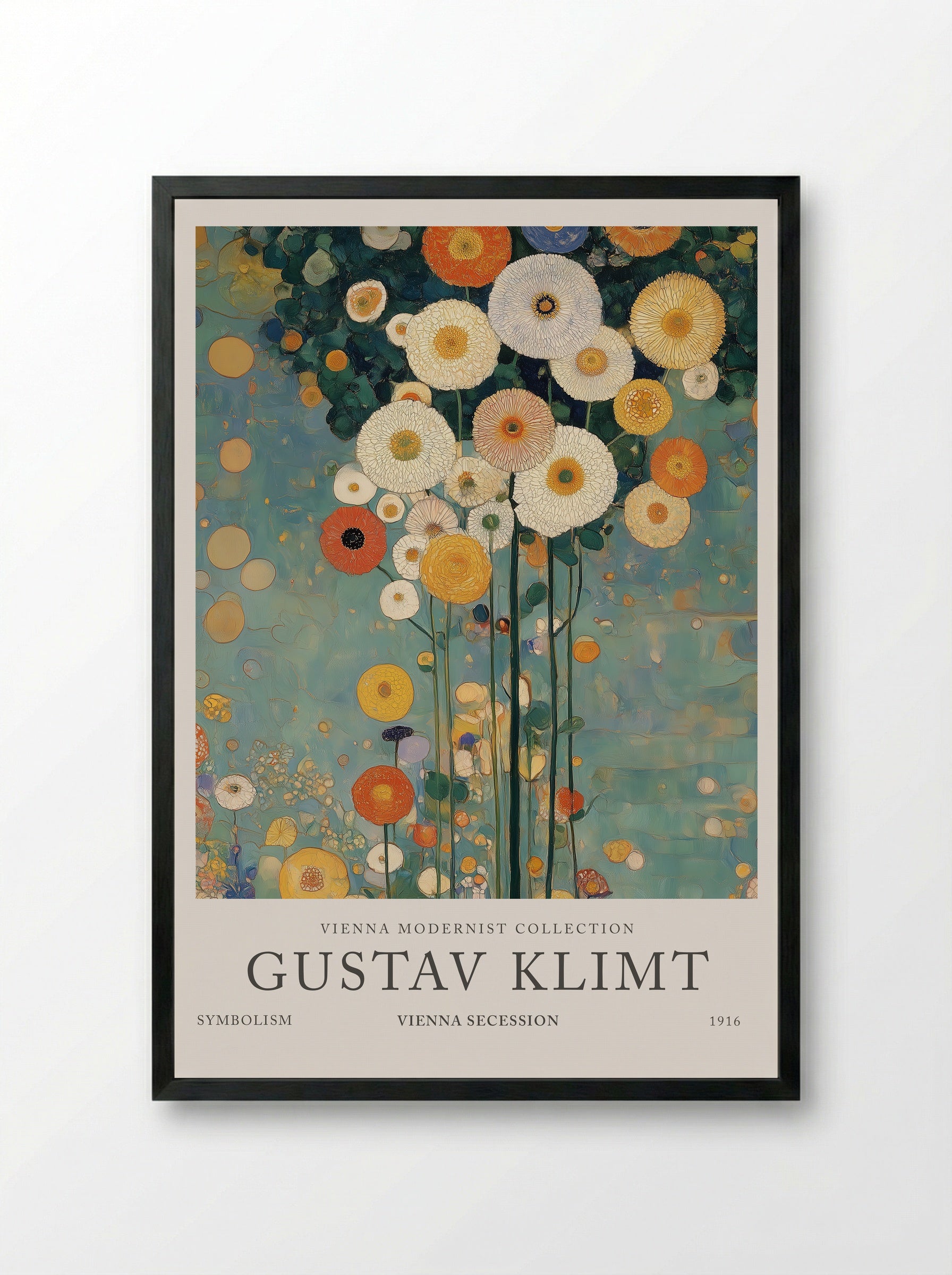 Florals in Blue - Gustav Klimt - Framed Print Black