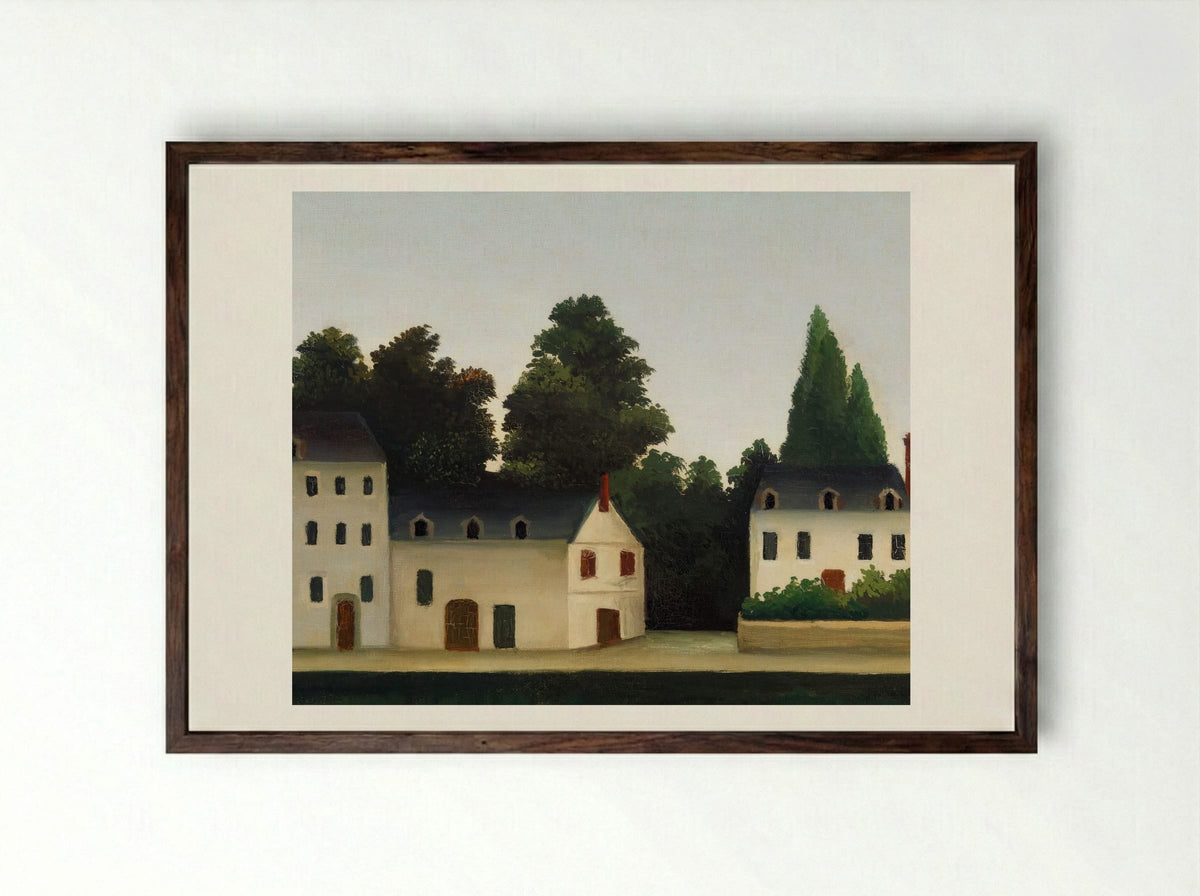 Landscape and Four Fishermen - Henri Rousseau - Framed Print Dark Wood