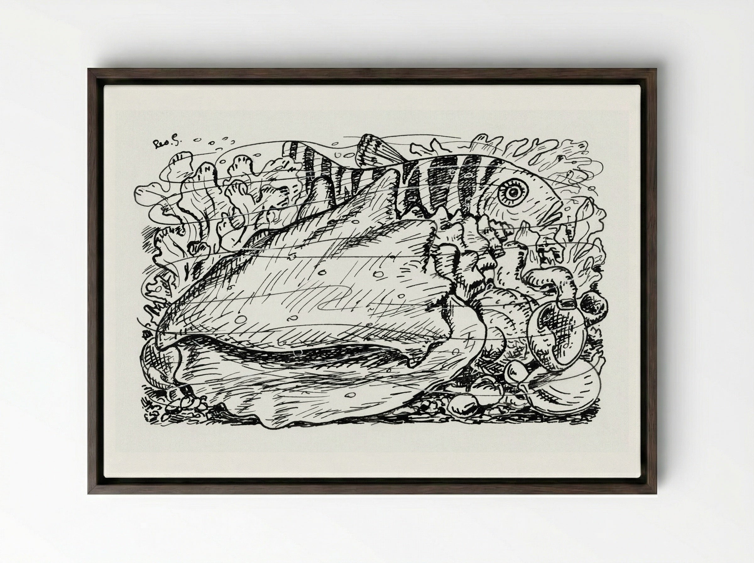 Fish and Shell in the Water - Leo Gestel - Framed Canvas Dark Wood