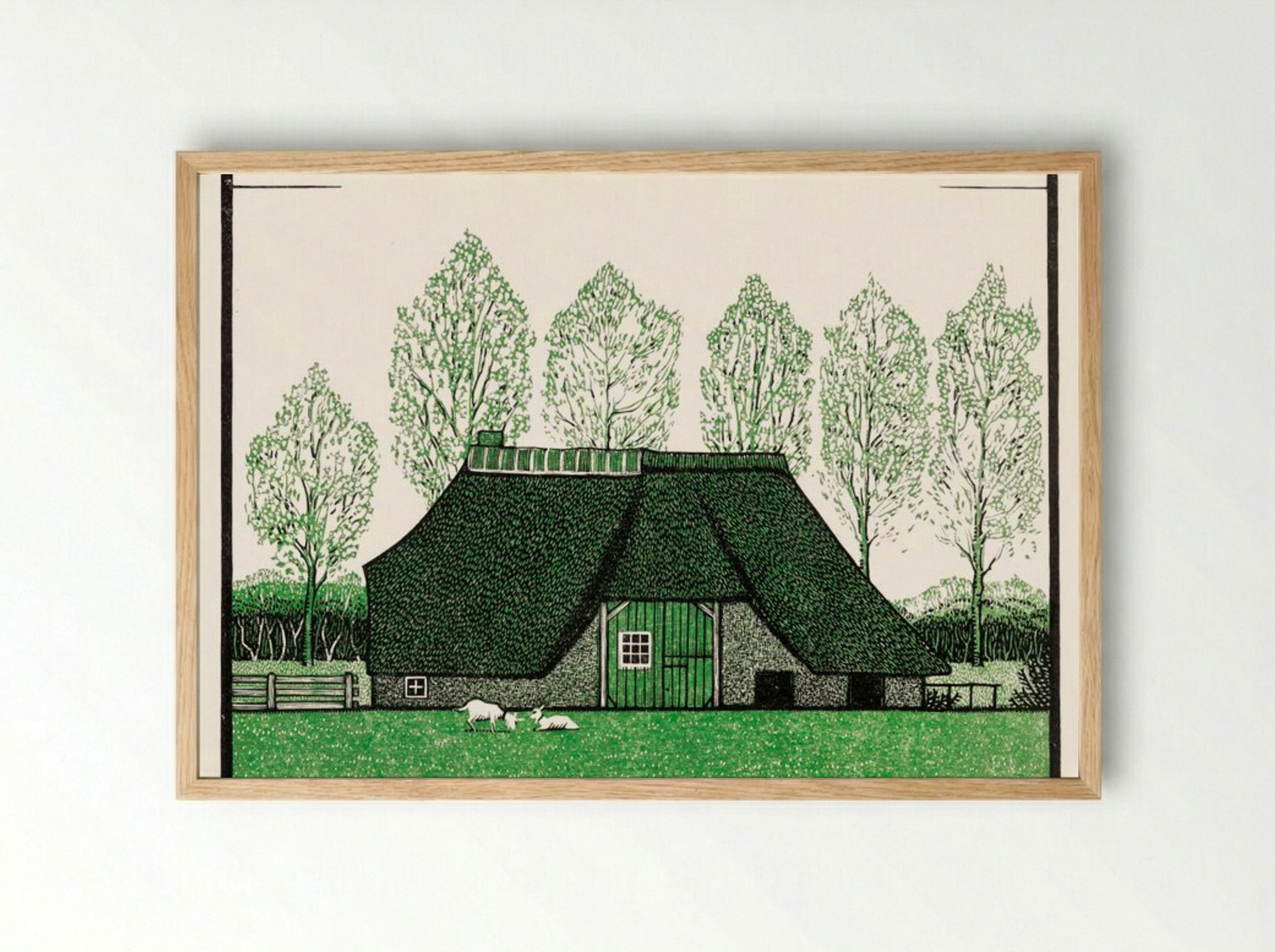 Farmhouse with Thatched Roof - Julie de Graag - Framed Print Wood