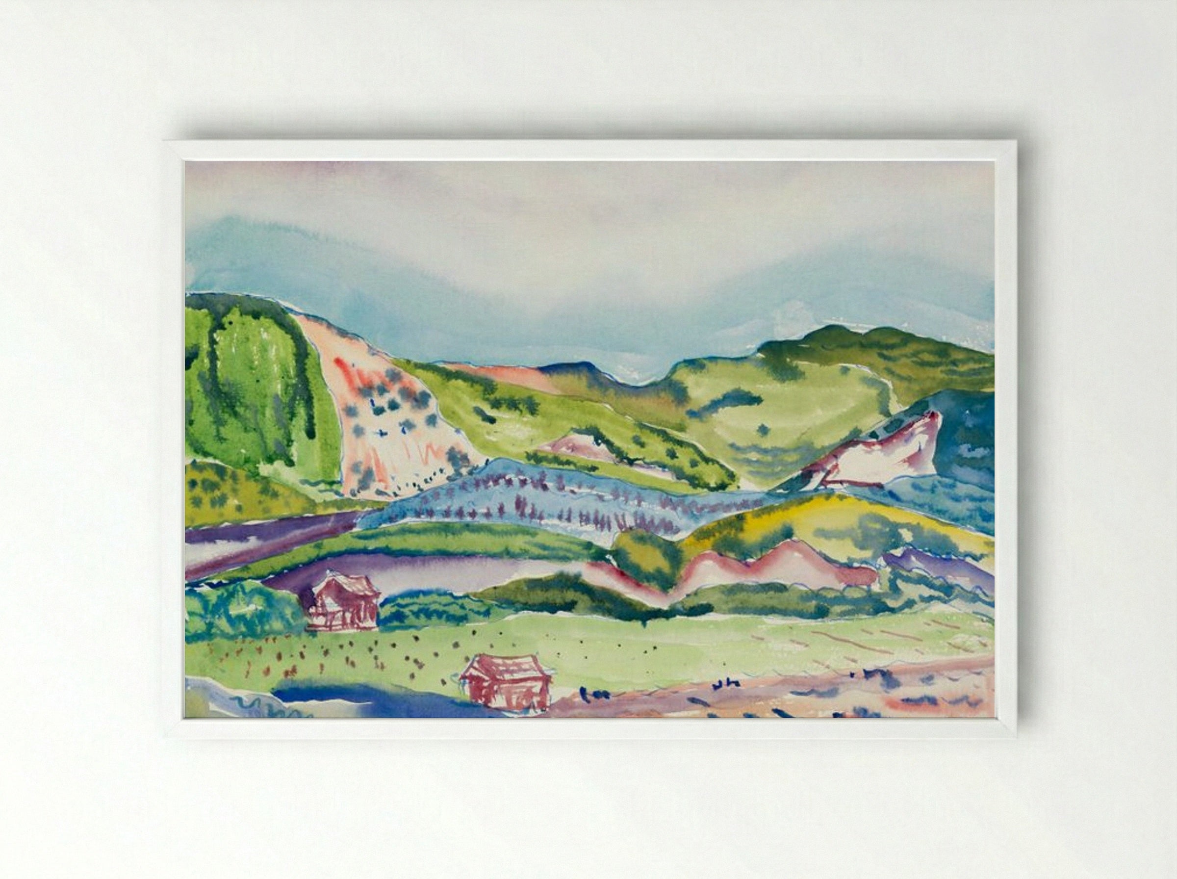 Mountain with Red House - Charles Demuth - Framed Print White