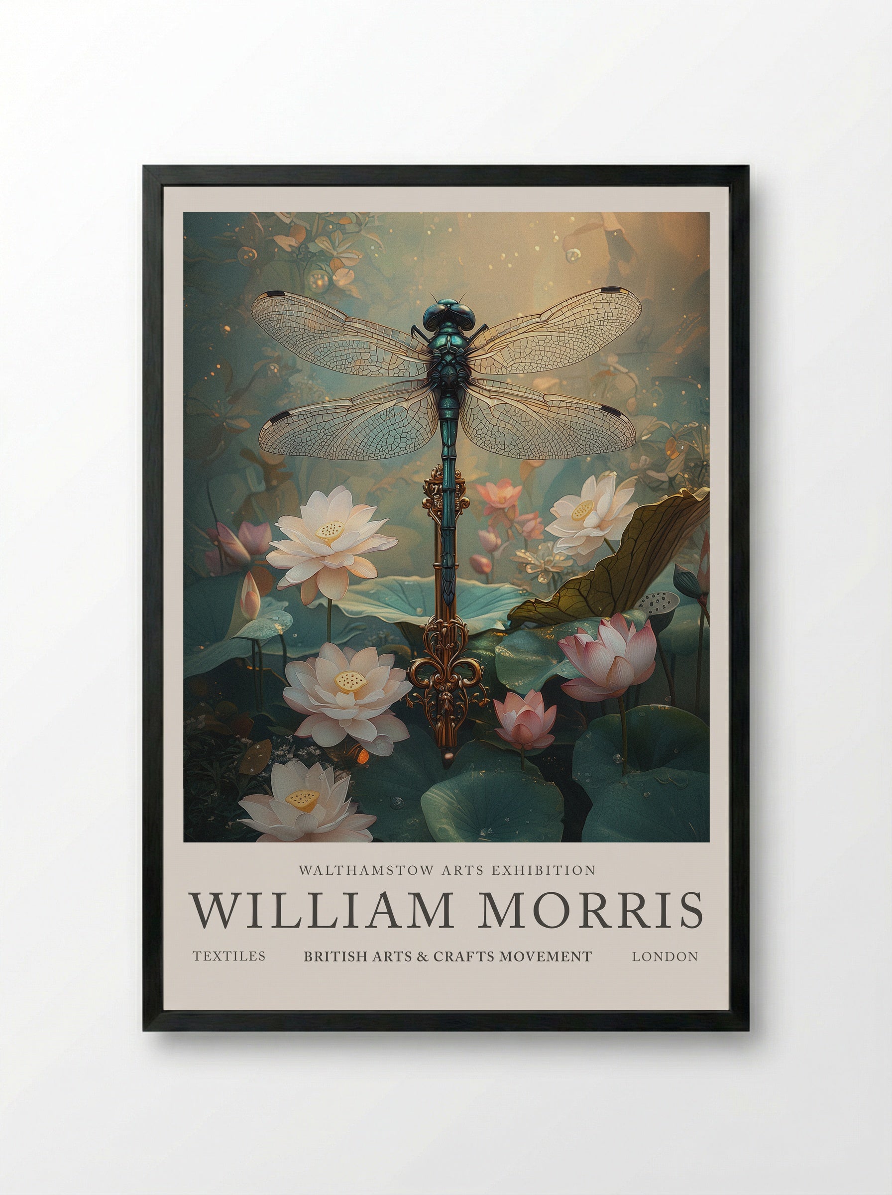 Dragonfly Dream - William Morris - Framed Print Black