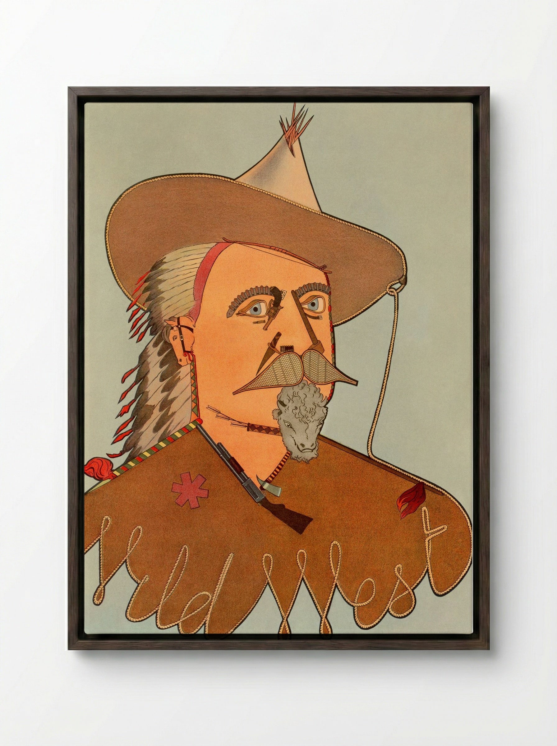 Wild West Portrait - Fine Art Print - Framed Canvas Dark Wood
