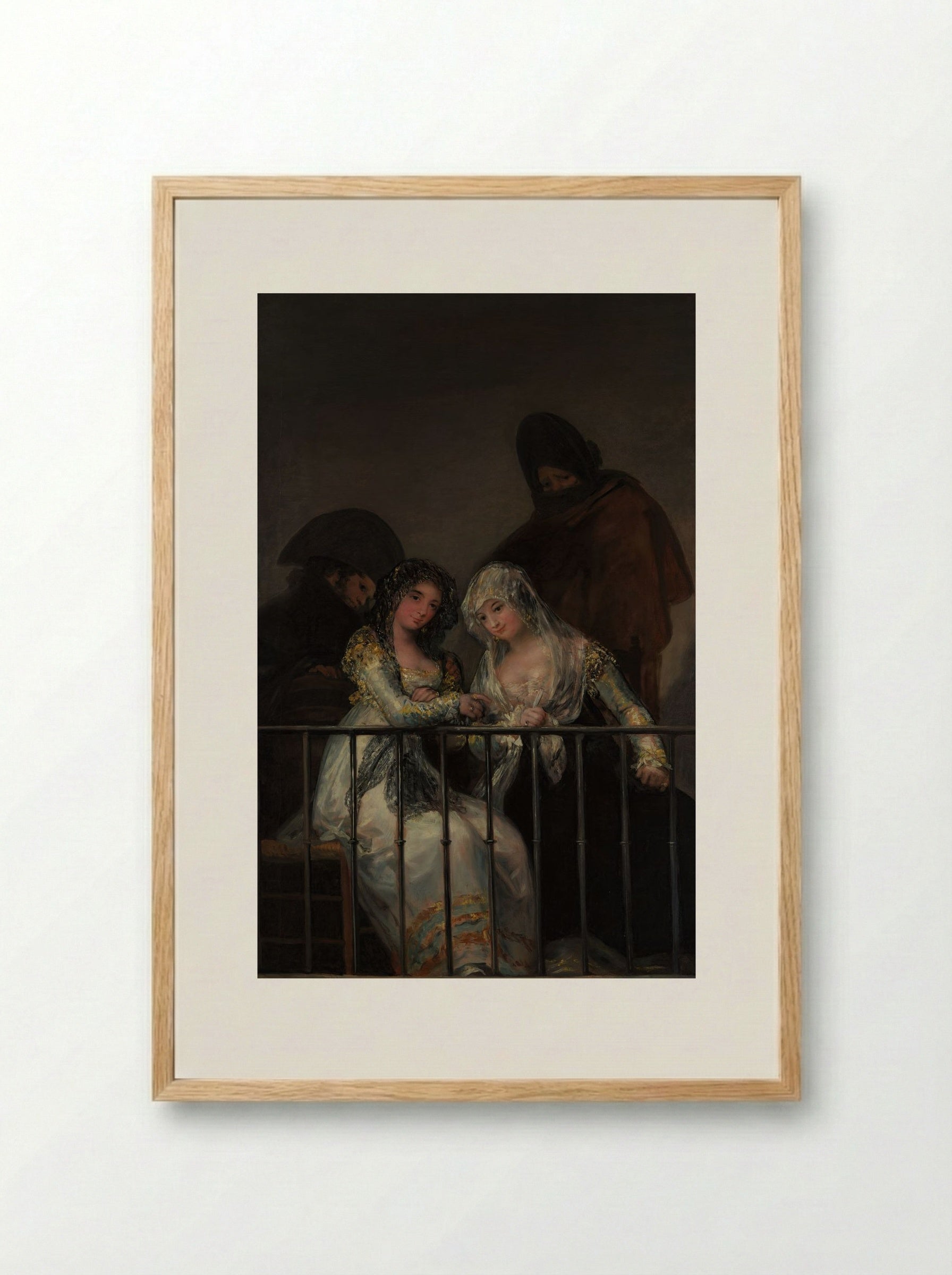 Majas on a Balcony - Francisco de Goya - Framed Print Wood
