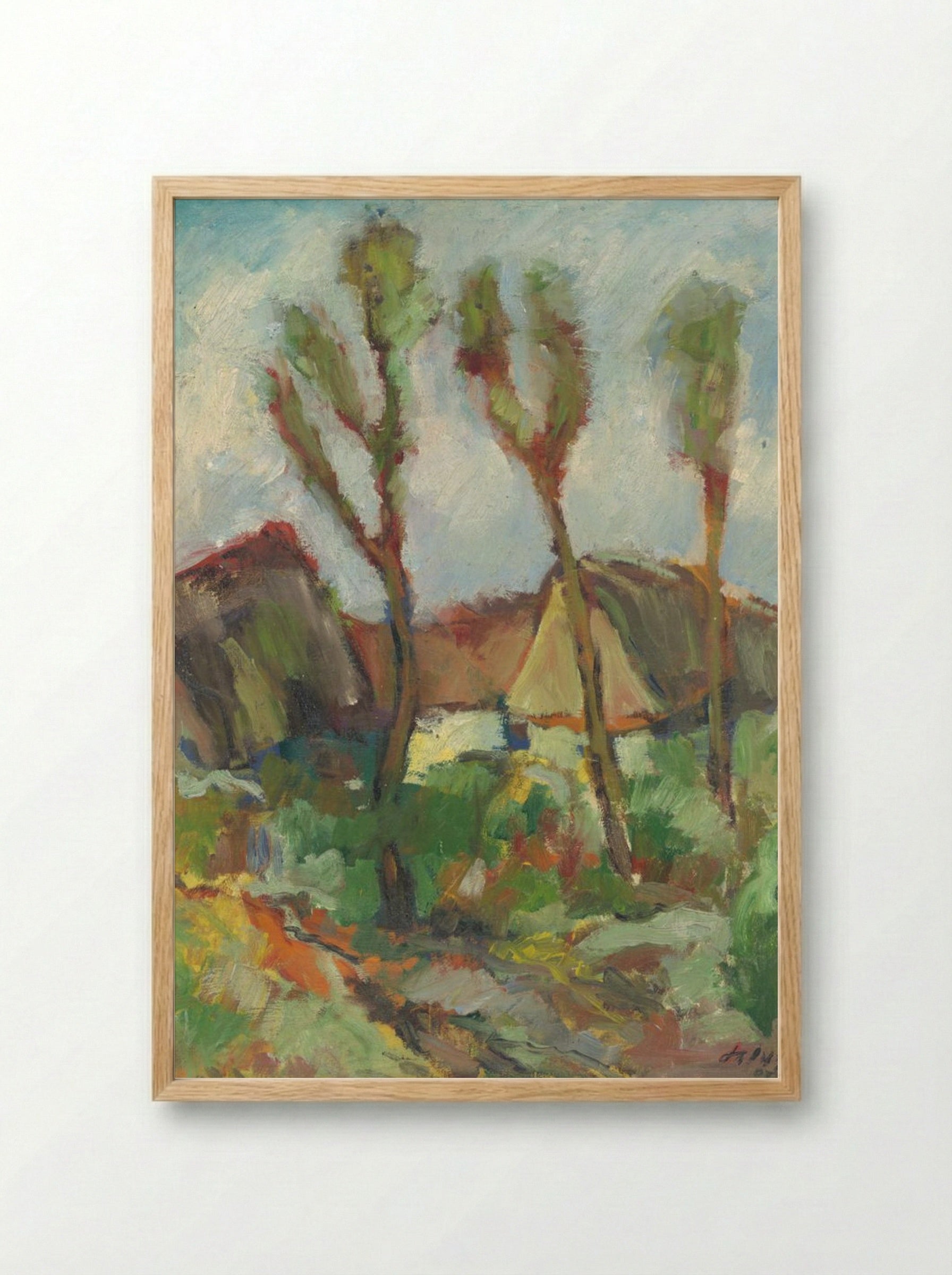 Sketch of a Landscape with Poplars - Zolo Palugyay - Framed Print Wood