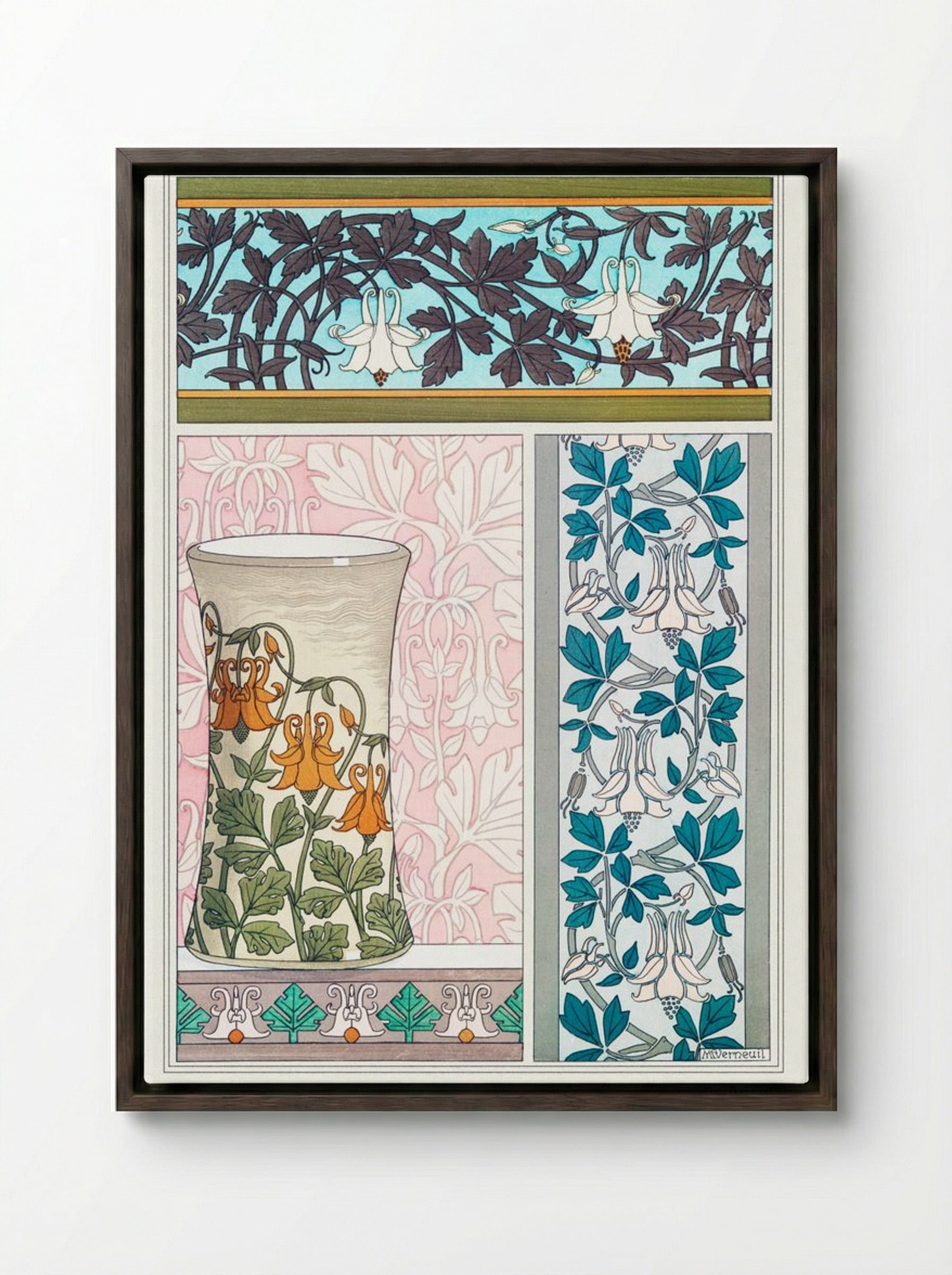 Ancolie (Columbine) from La Plante et ses Applications ornementales - Maurice Pillard Verneuil - Framed Canvas Dark Wood