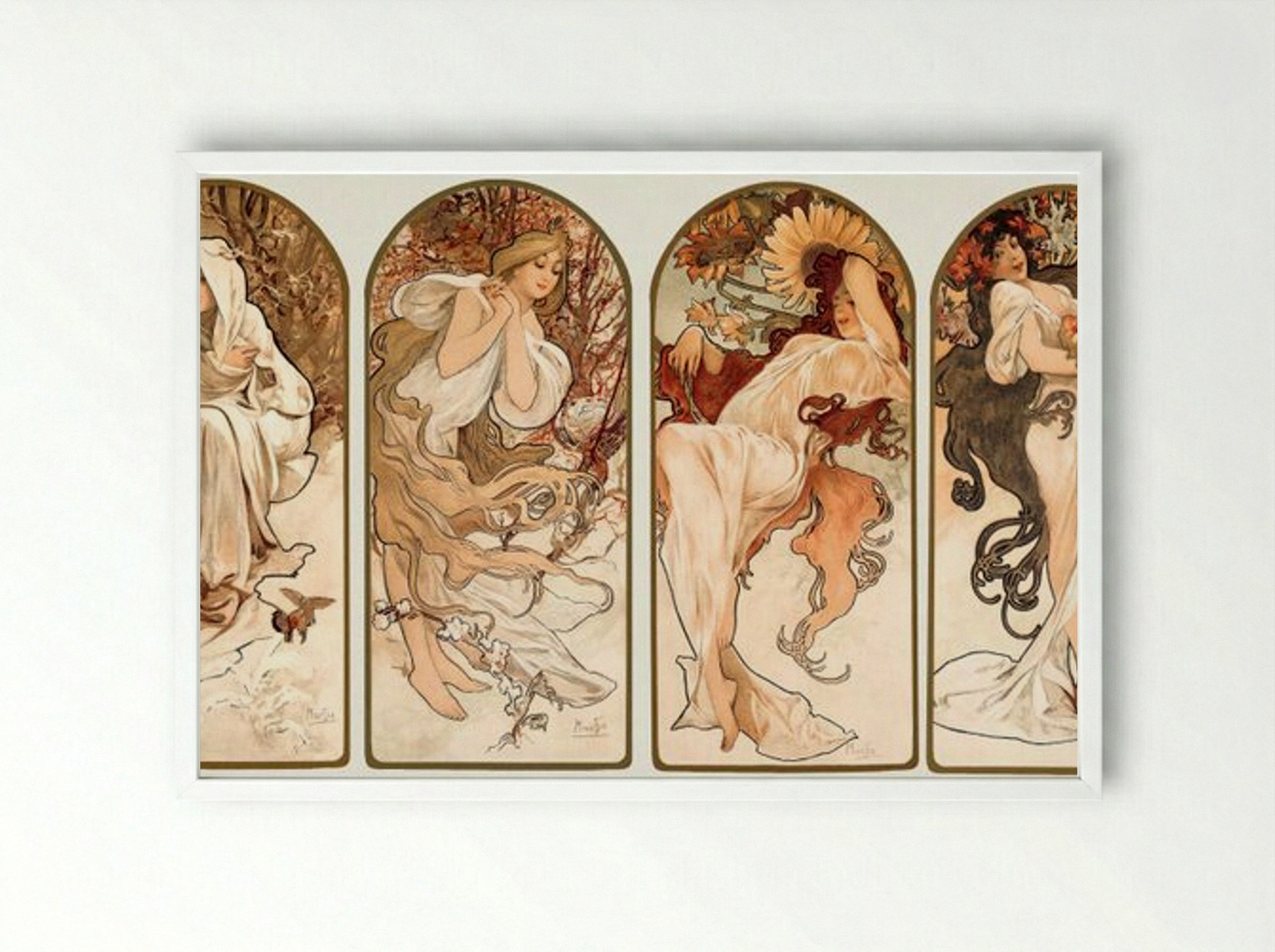 The Seasons - Alphonse Mucha - Framed Print White