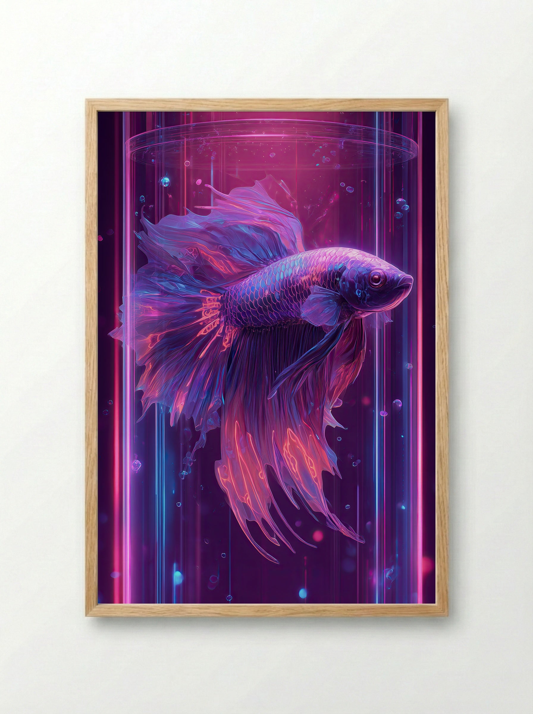 Neon Betta No.3 – Violet Glow Betta in Cyber Bloom - Framed Print Wood