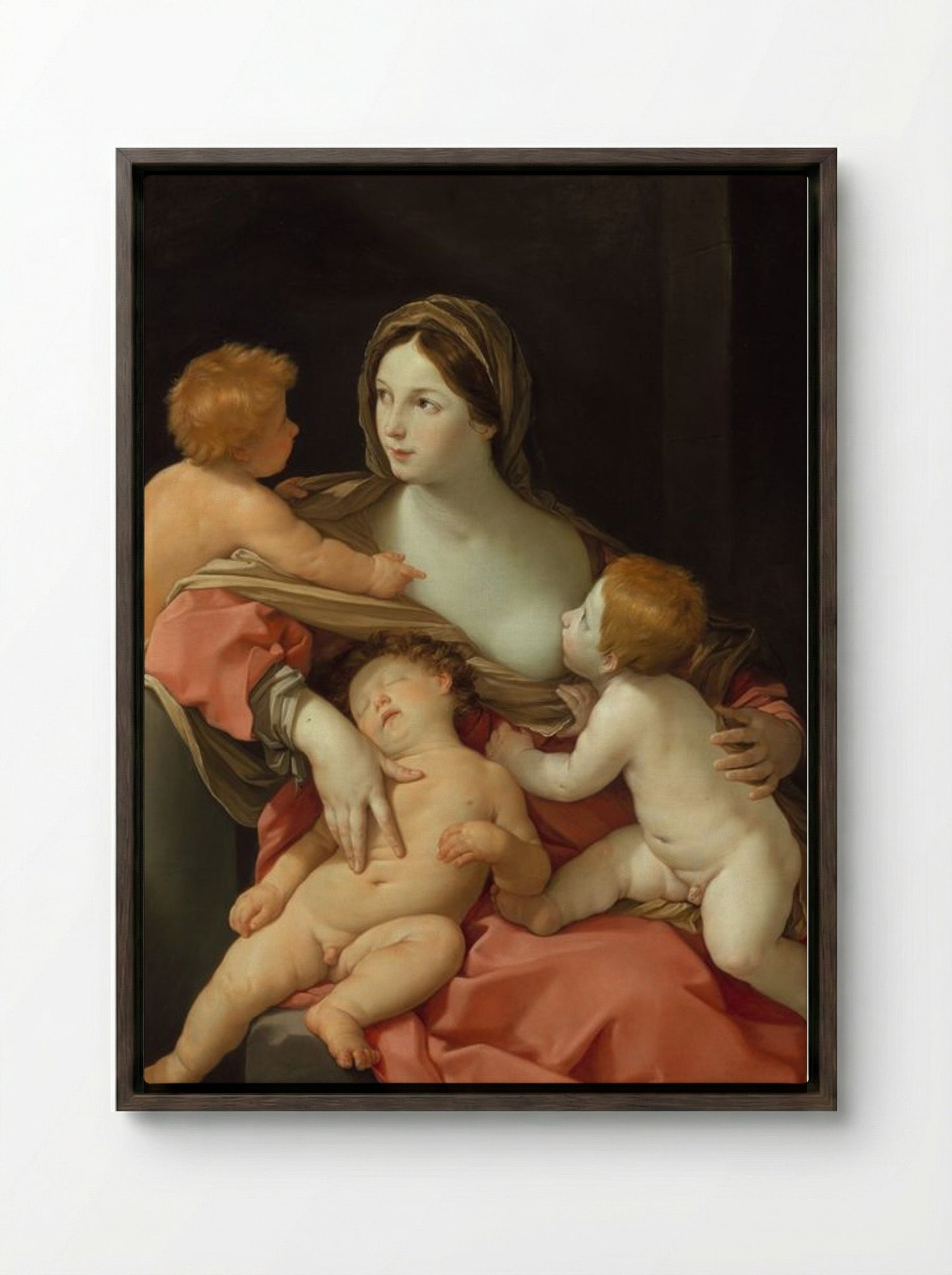Charity - Guido Reni - Framed Canvas Dark Wood