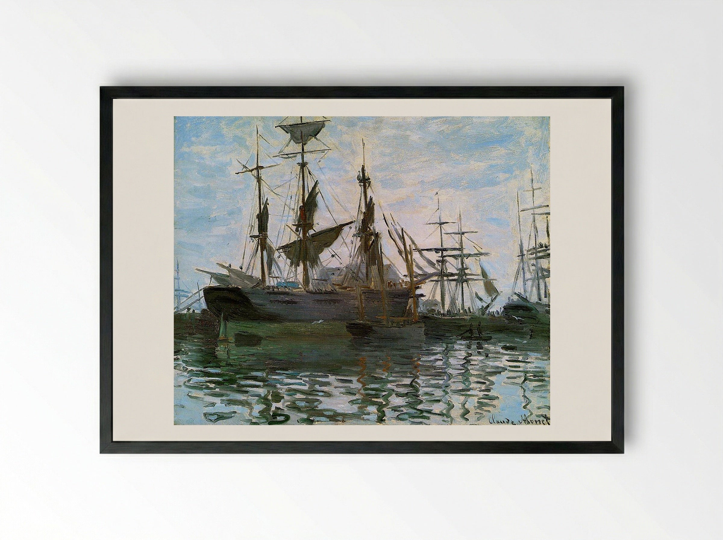 Ships in Harbour - Claude Monet - Framed Print Black