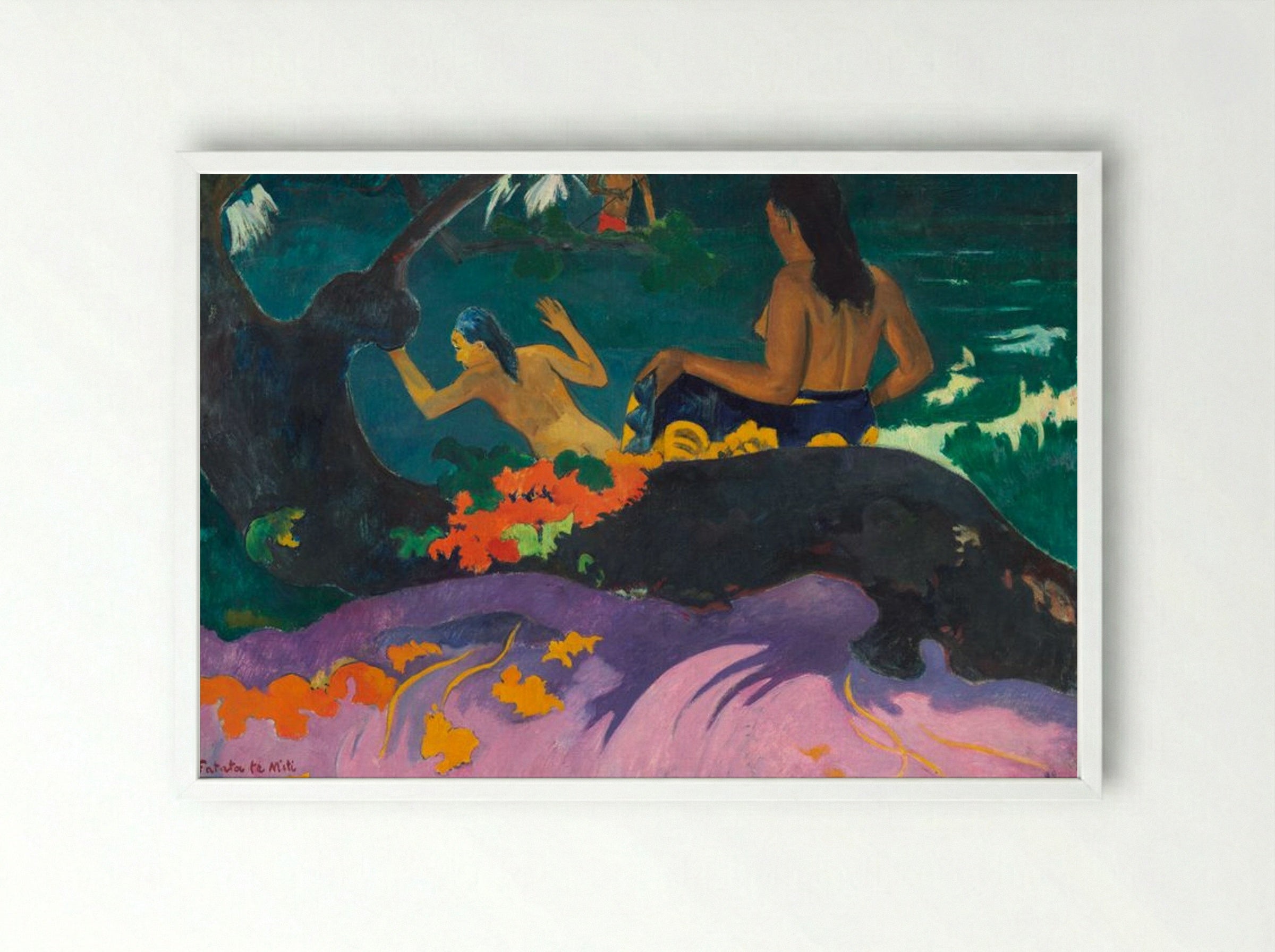 By the Sea (Fatata te Miti) - Paul Gauguin - Framed Print White