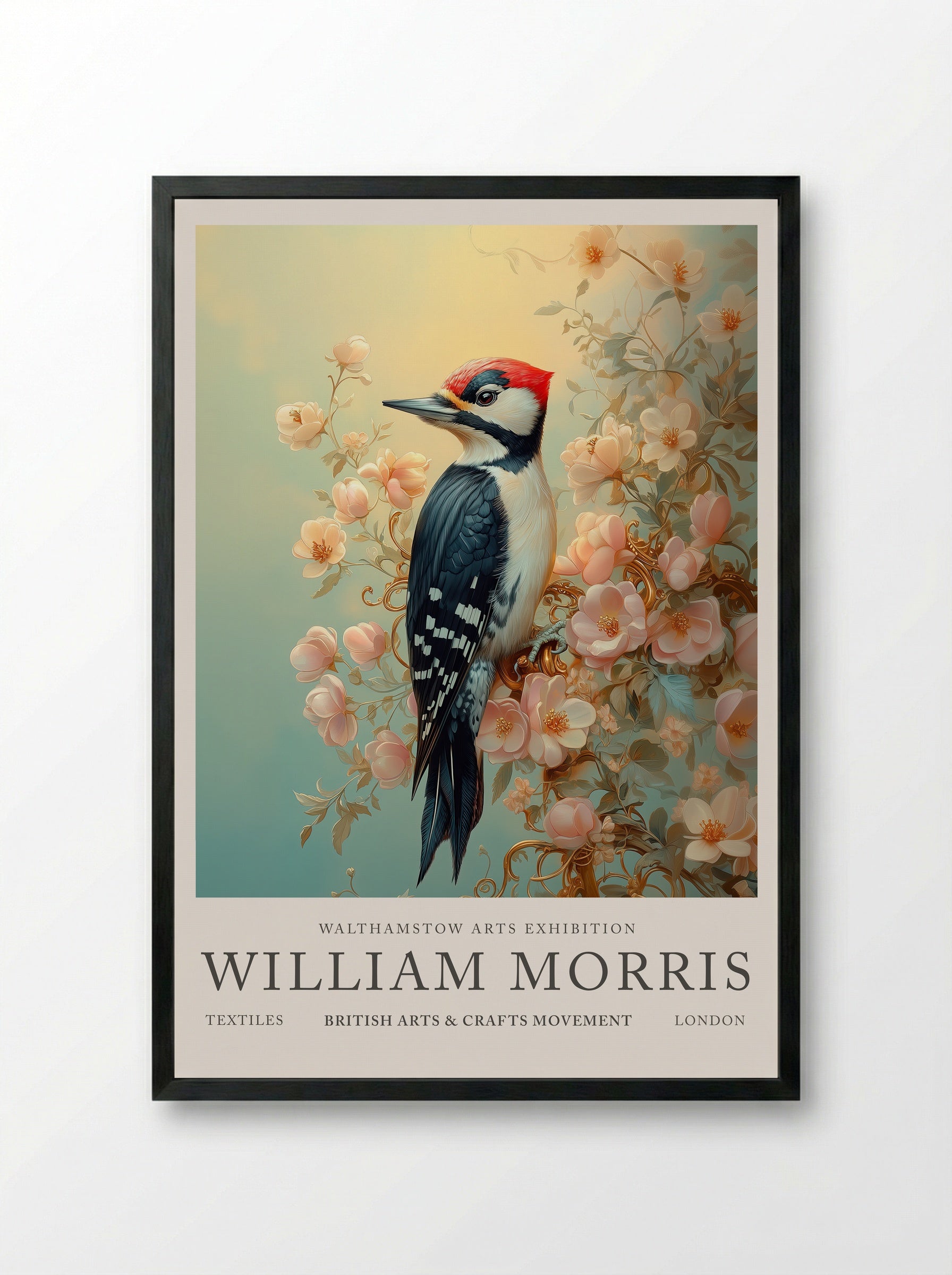 The Great Spotted Woodpecker - William Morris - Framed Print Black