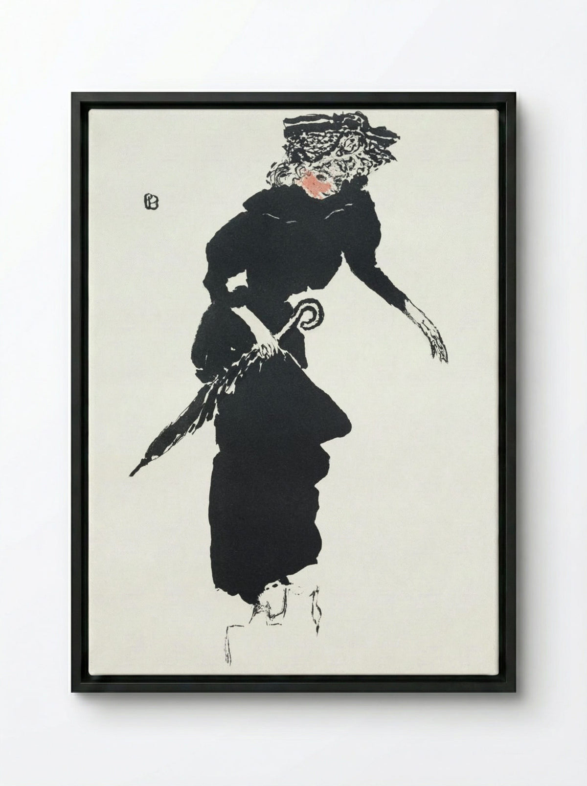 Woman with an Umbrella - Pierre Bonnard - Framed Canvas Black